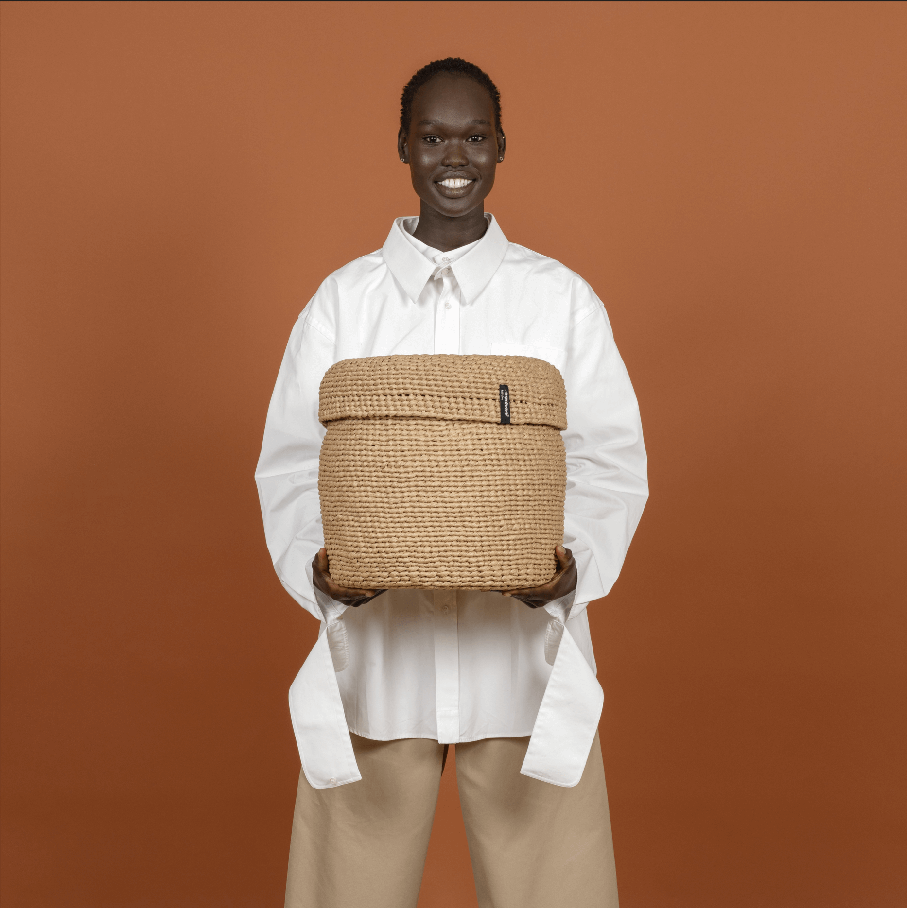 Mifuko Paper Basket with lid S Kiondo basket with lid | Brown M