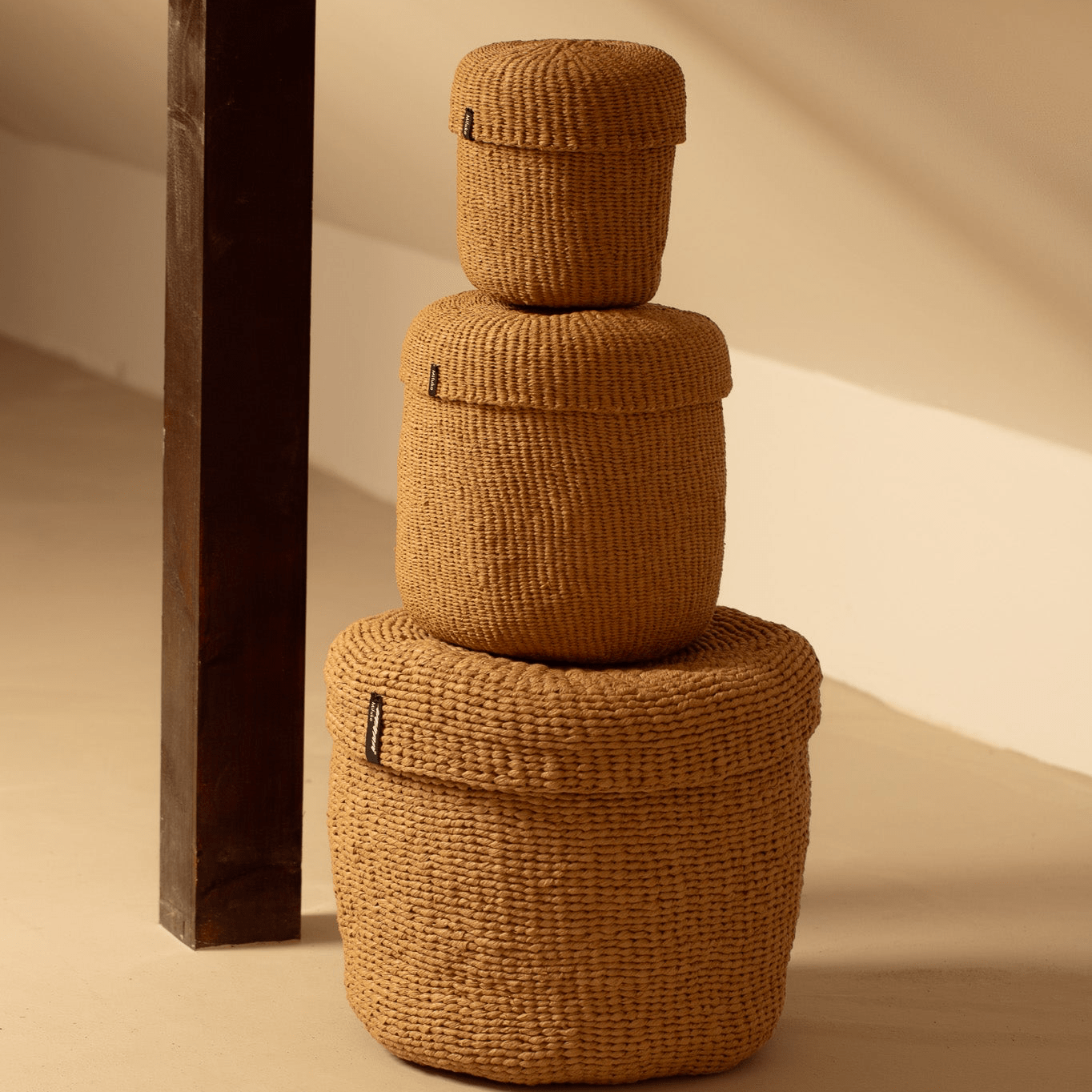 Mifuko Paper Basket with lid XS Kiondo basket with lid | Brown XS