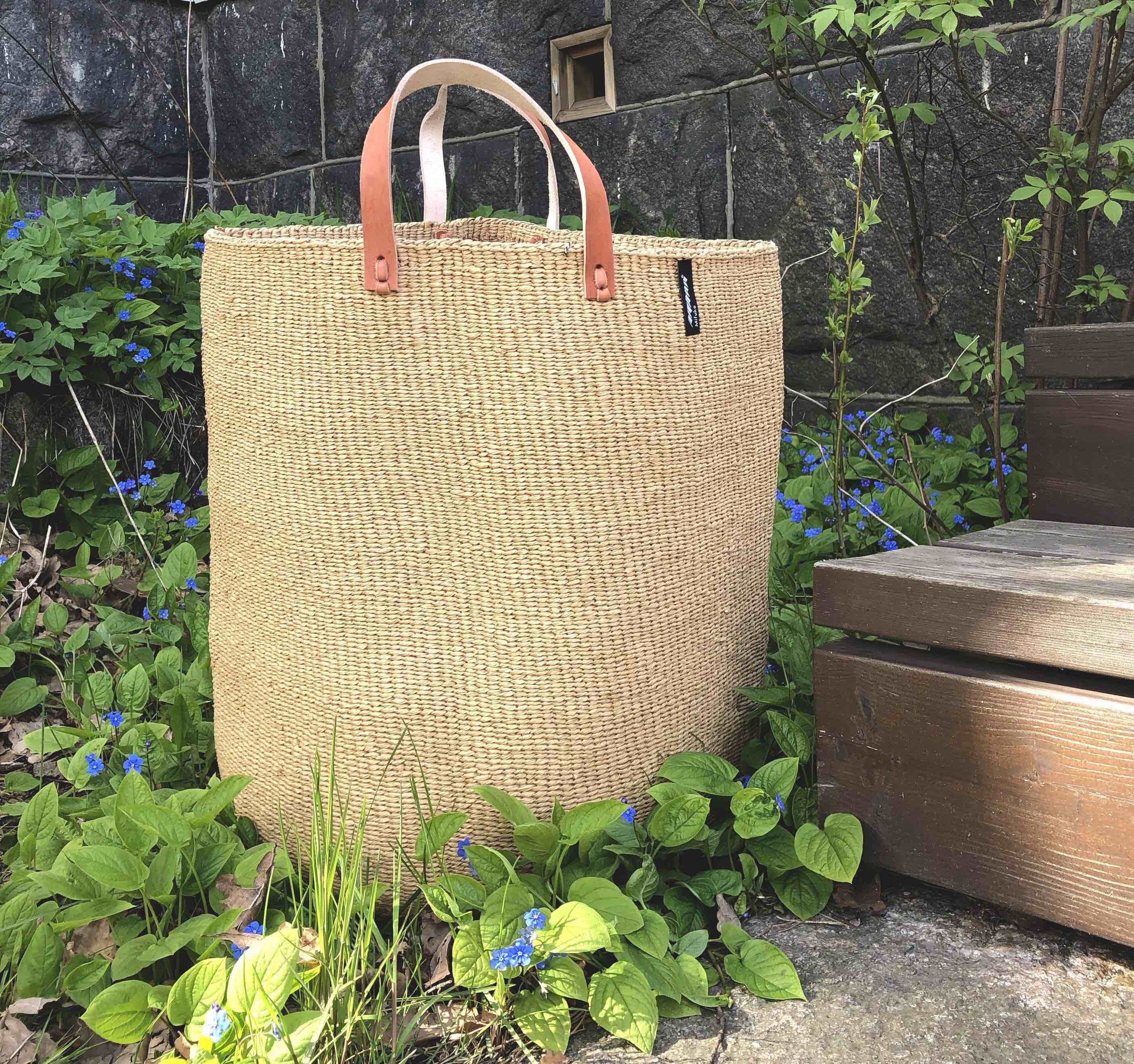 Mifuko Paper Large basket with handle XL Kiondo floor basket | Brown with handles XL