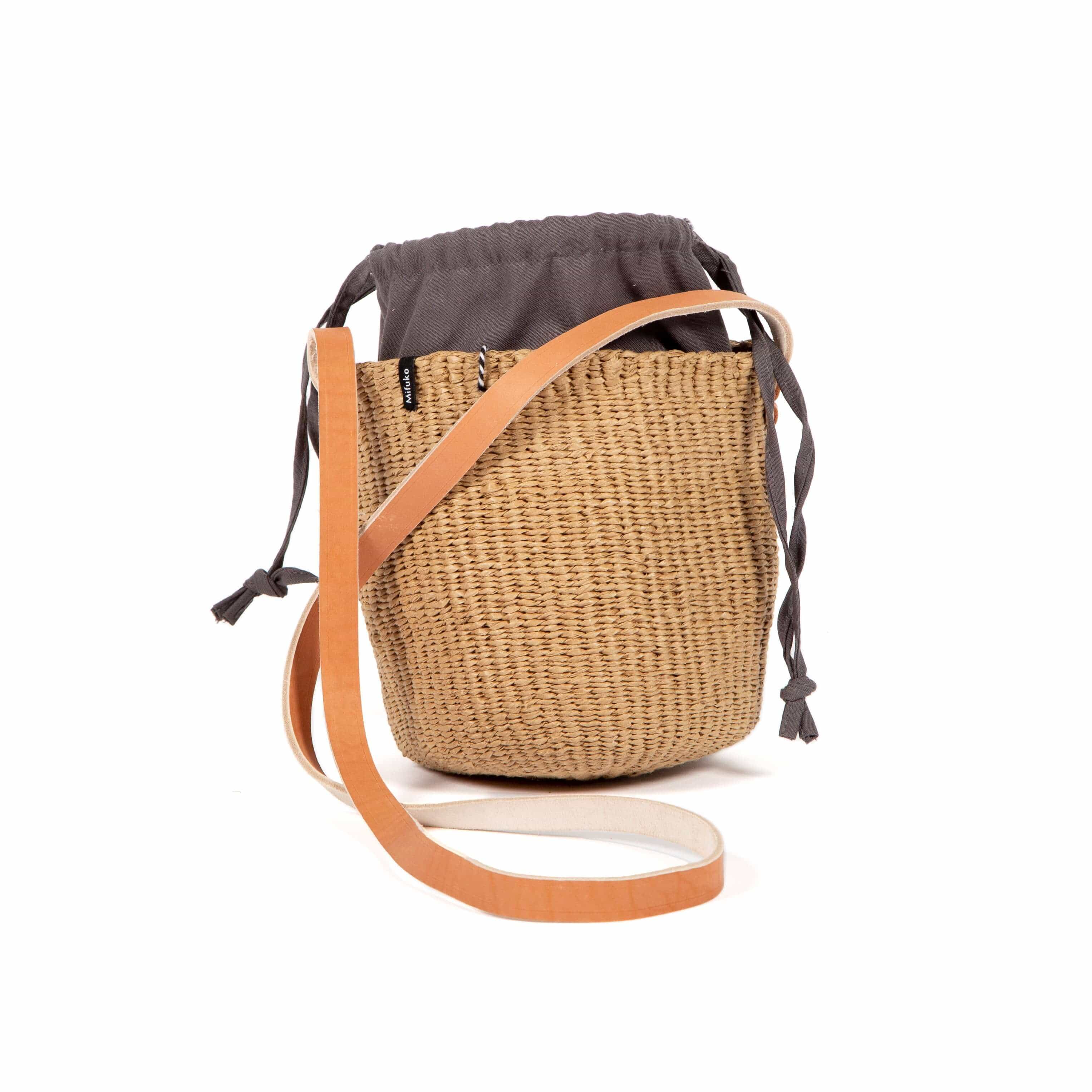 Mifuko Paper Shopper basket Kiondo shopper basket | Brown with grey pouch XS