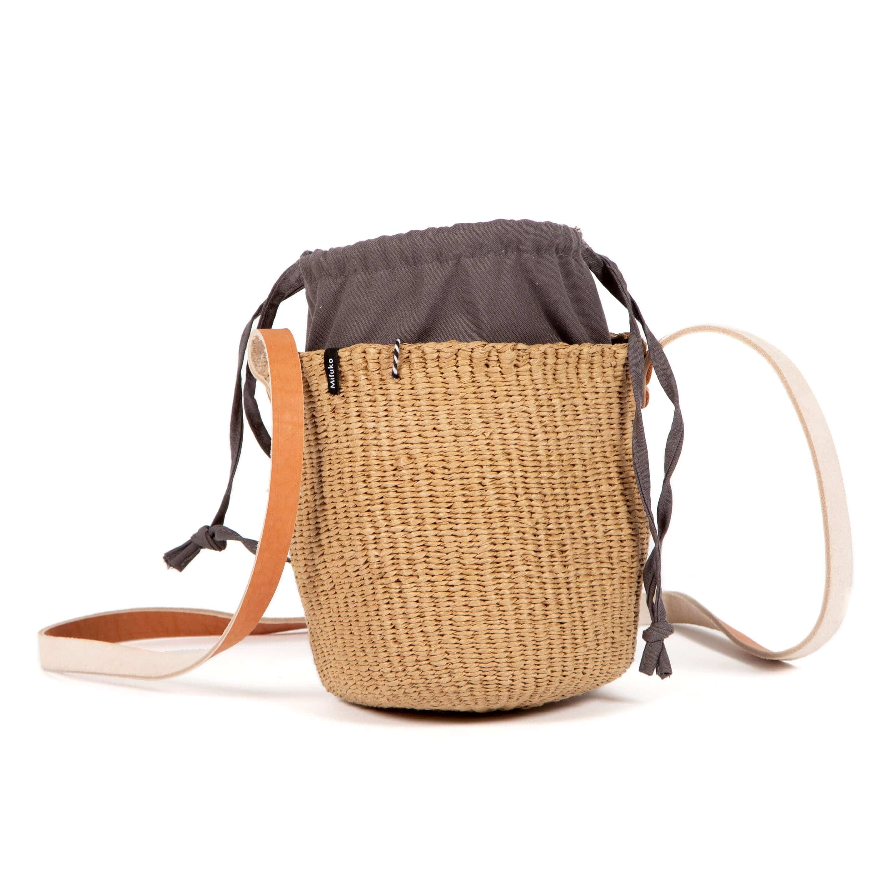 Mifuko Paper Shopper basket Kiondo shopper basket | Brown with grey pouch XS