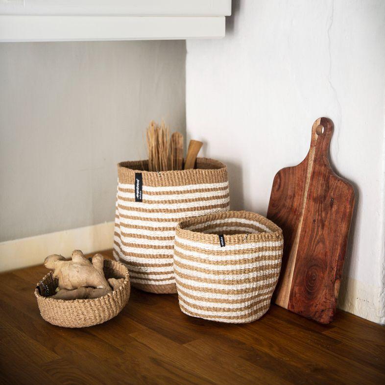 Mifuko Paper Small basket S Kiondo basket | Thin brown stripes S