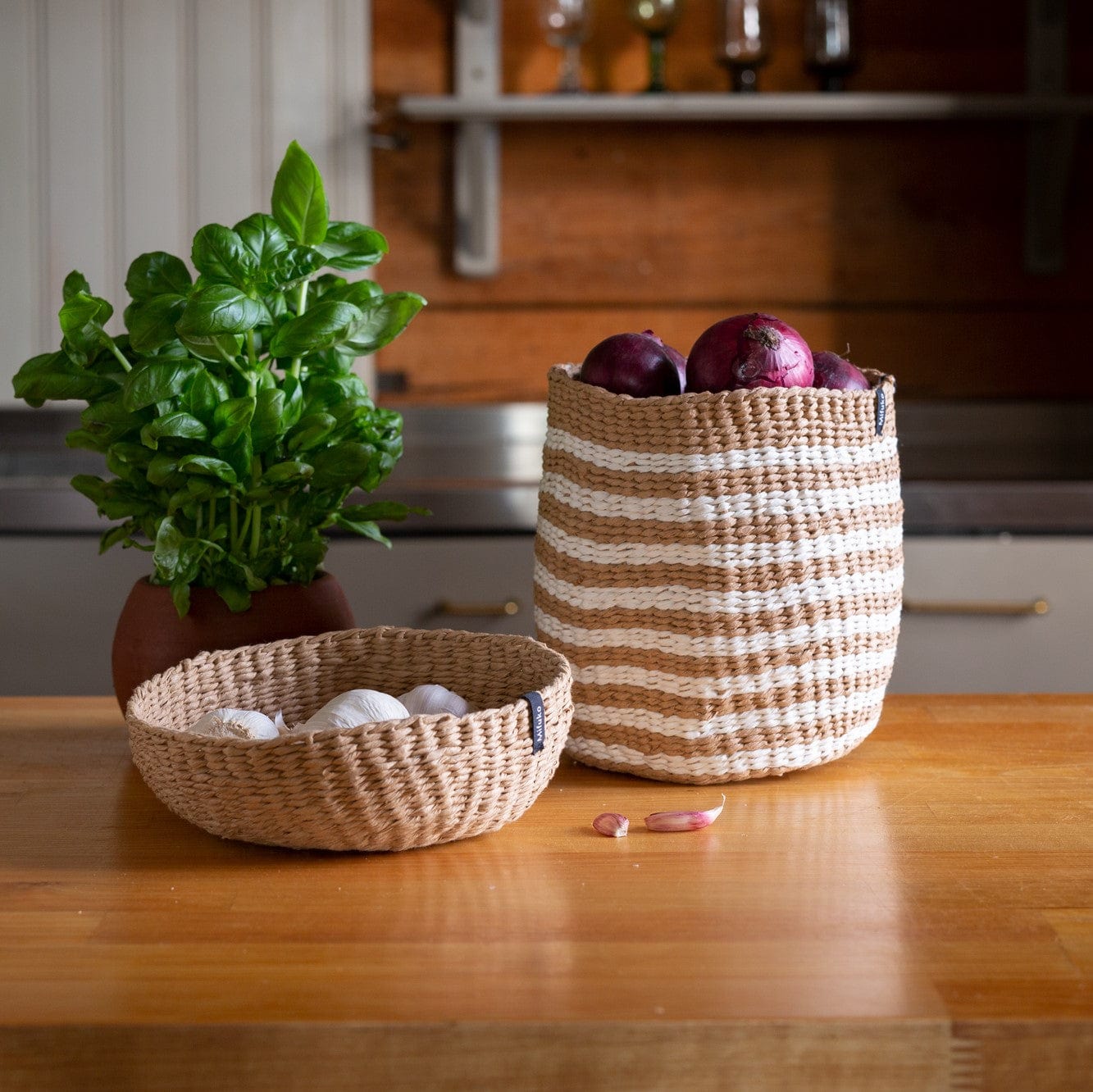 Mifuko Paper Small basket XS Kiondo basket | Thin brown stripes XS