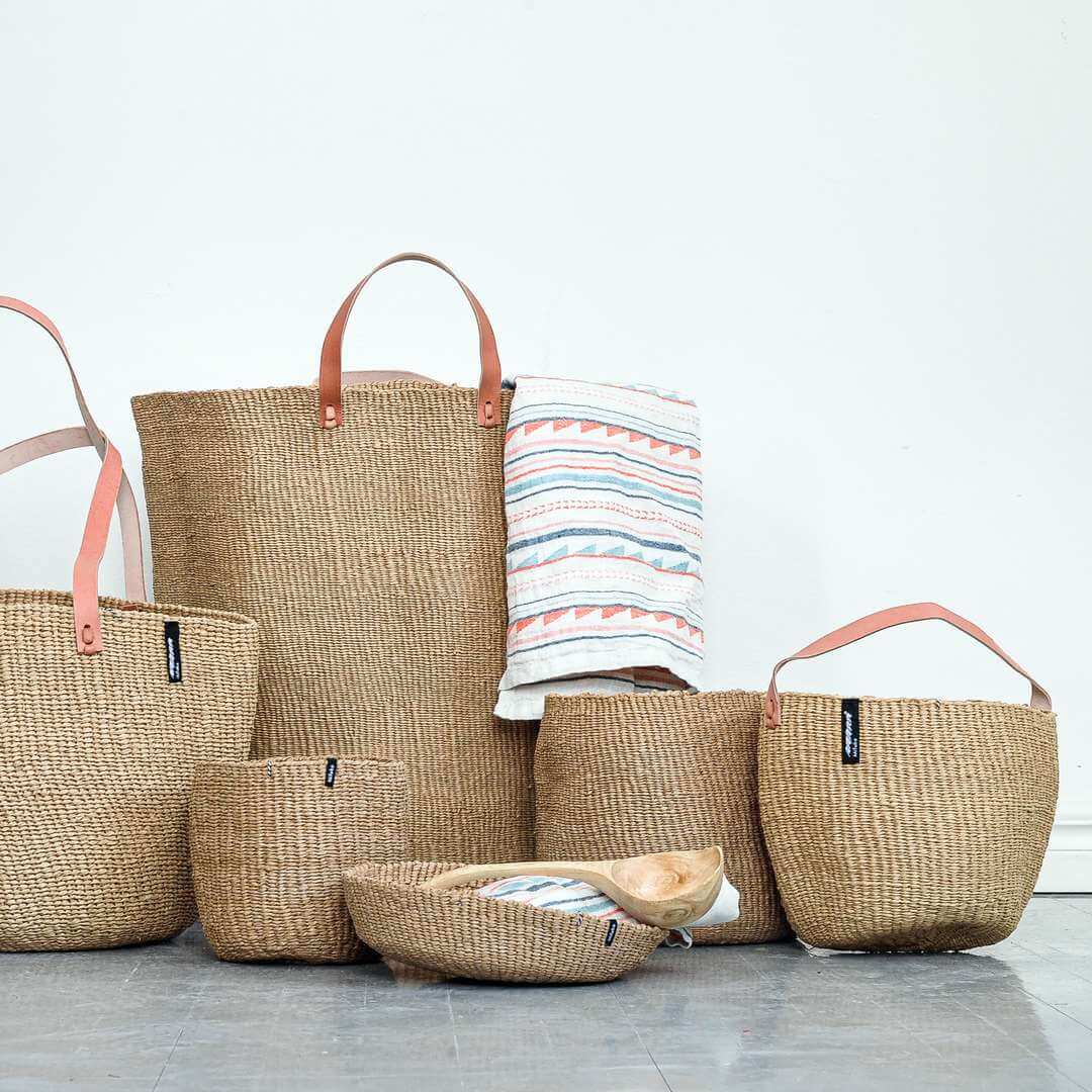 Mifuko Paper Small basket with short handle S Kiondo basket with handle | Brown S