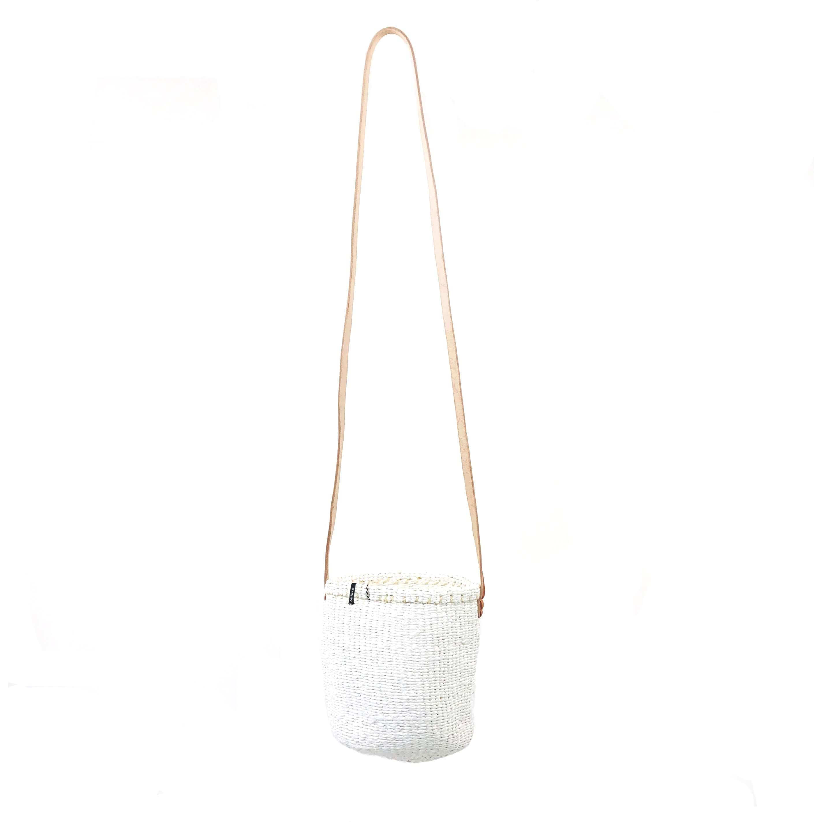Mifuko Partly recycled plastic and sisal Basket with long handle XS Kiondo hanging basket | White XS