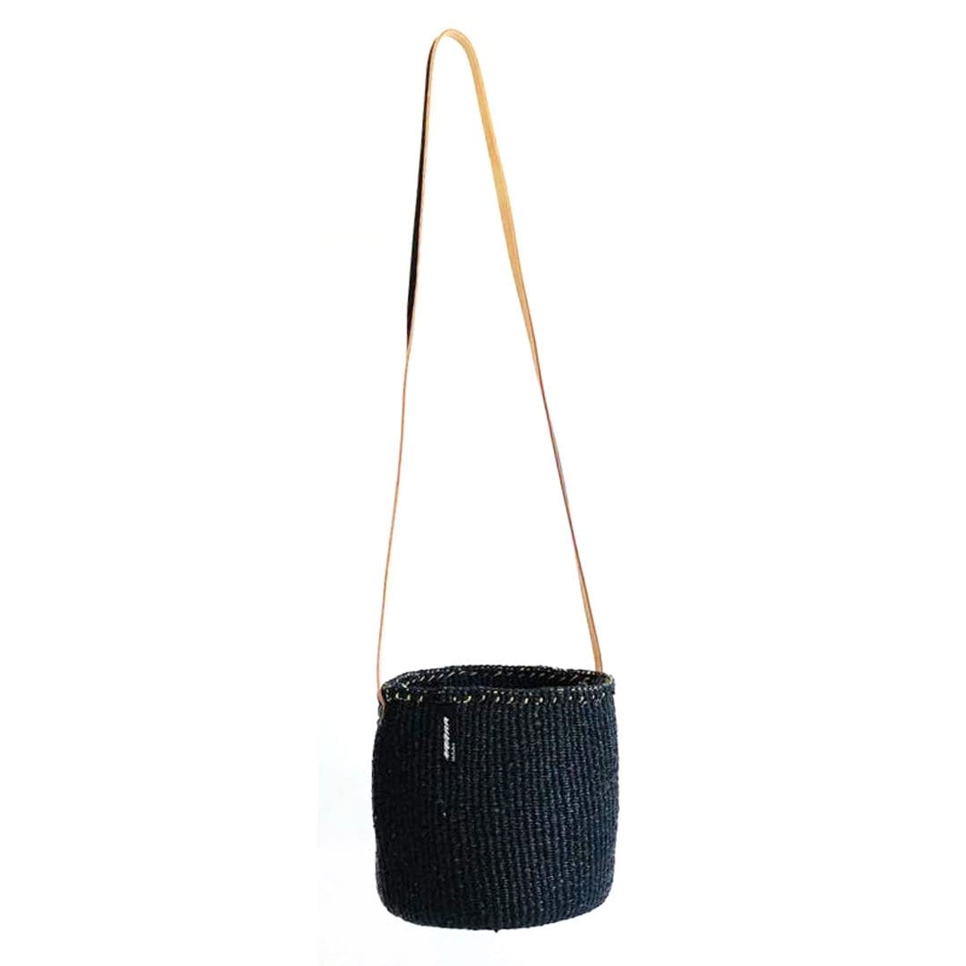 Mifuko Partly recycled plastic and sisal Basket with long handle S Kiondo hanging basket | Black S