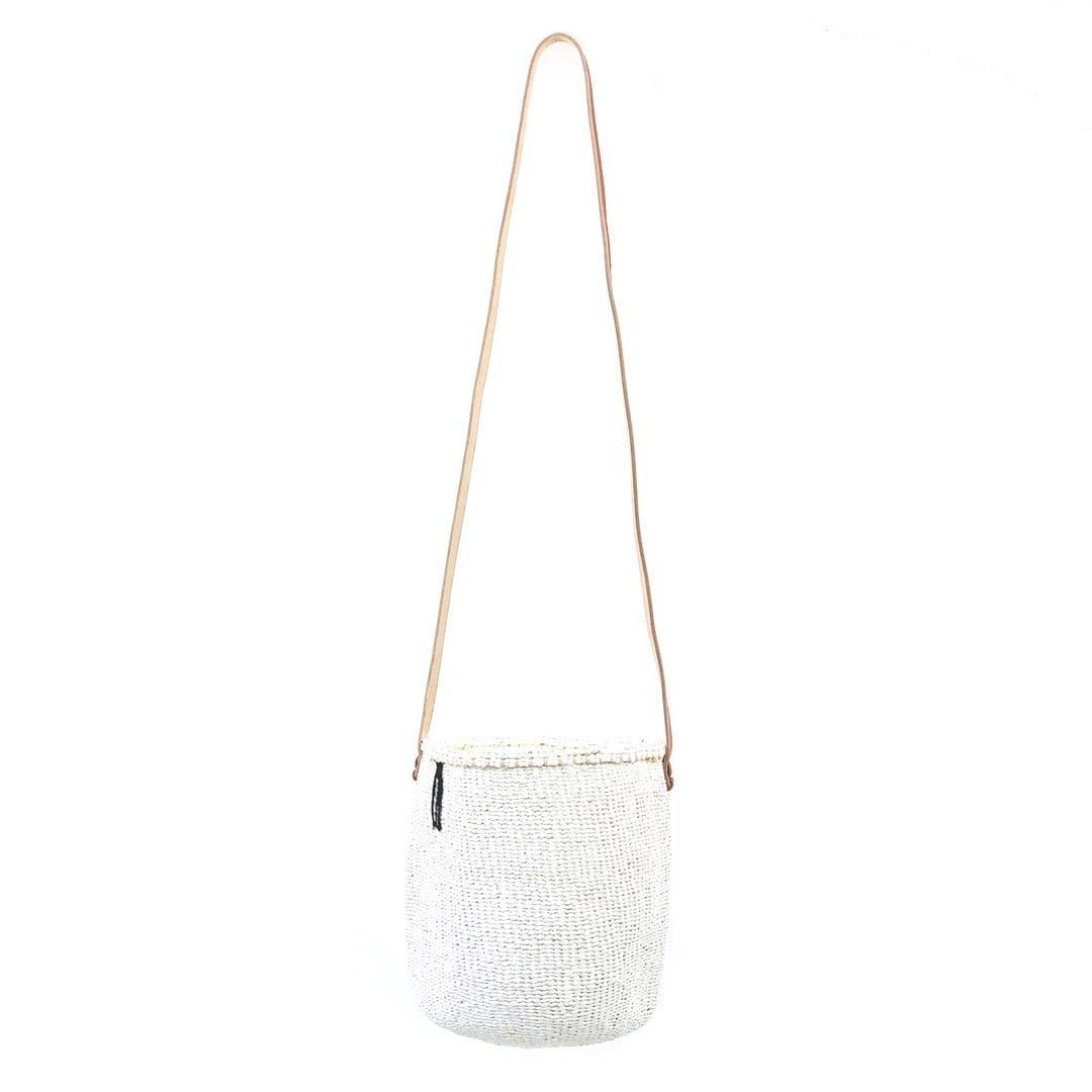 Mifuko Partly recycled plastic and sisal Basket with long handle S Kiondo hanging basket | White S