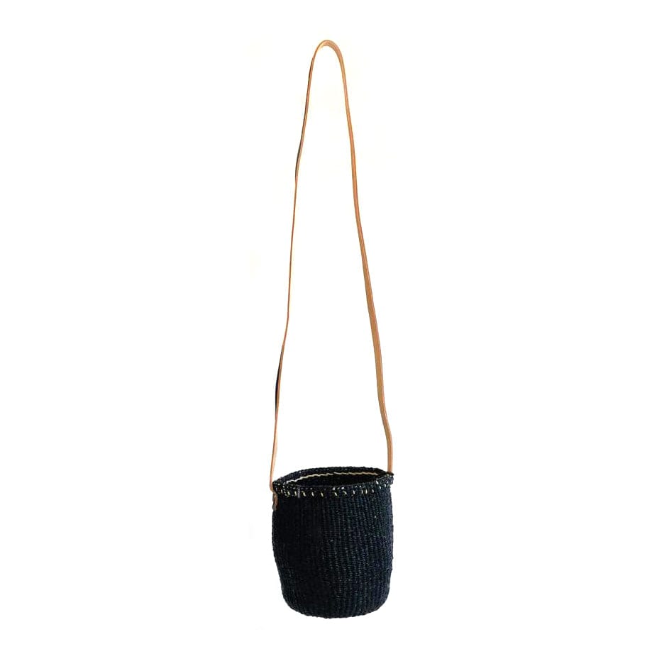 Mifuko Partly recycled plastic and sisal Basket with long handle XS Kiondo hanging basket | Black XS