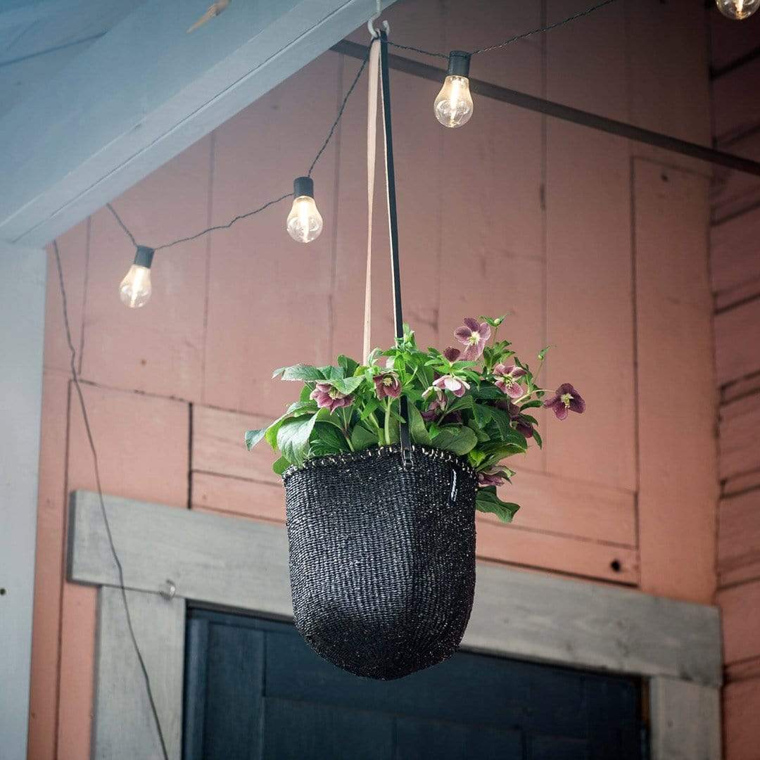 Mifuko Partly recycled plastic and sisal Basket with long handle XS Kiondo hanging basket | Black XS