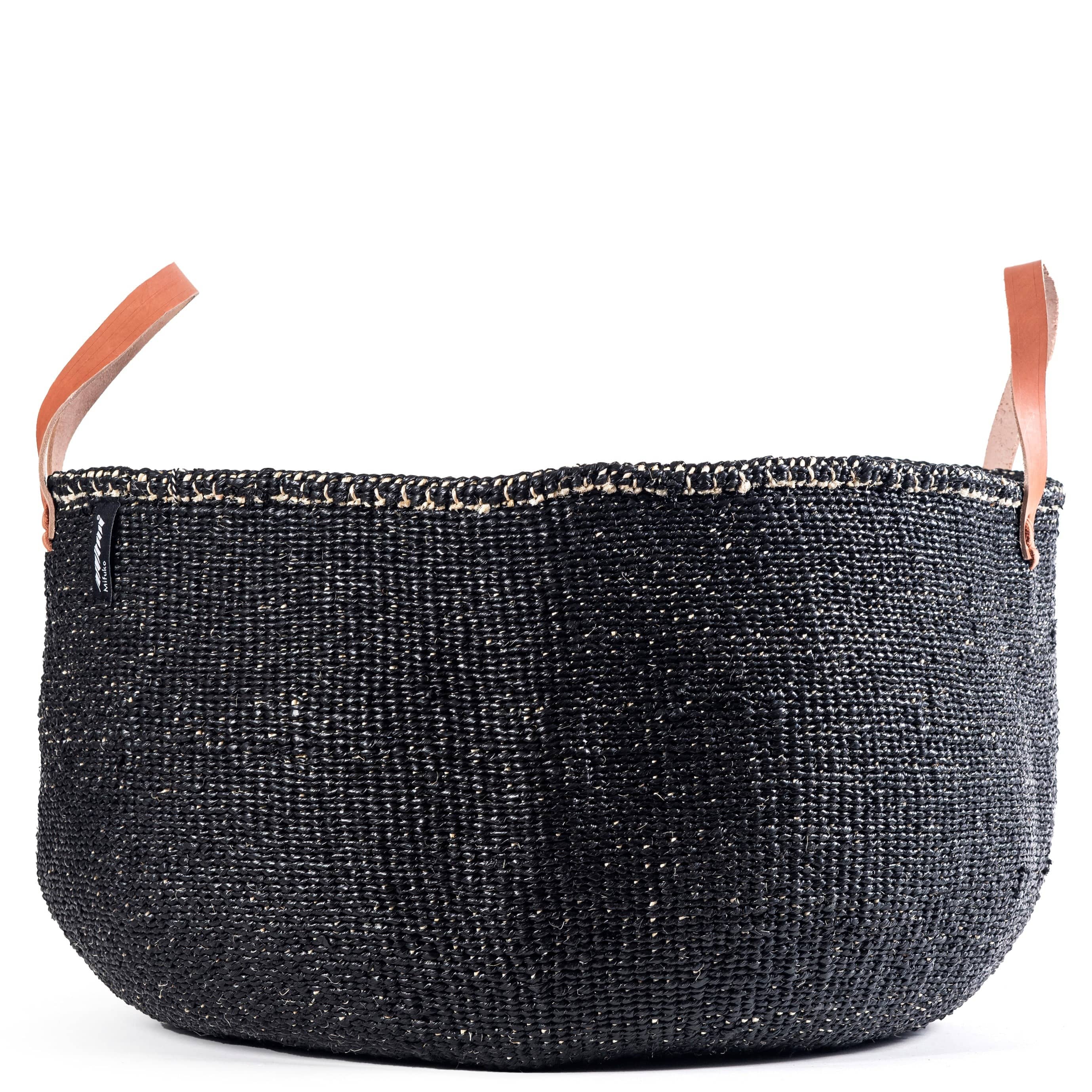 Mifuko Partly recycled plastic and sisal Large basket with handle XXL Kiondo floor basket | Black with handles XXL