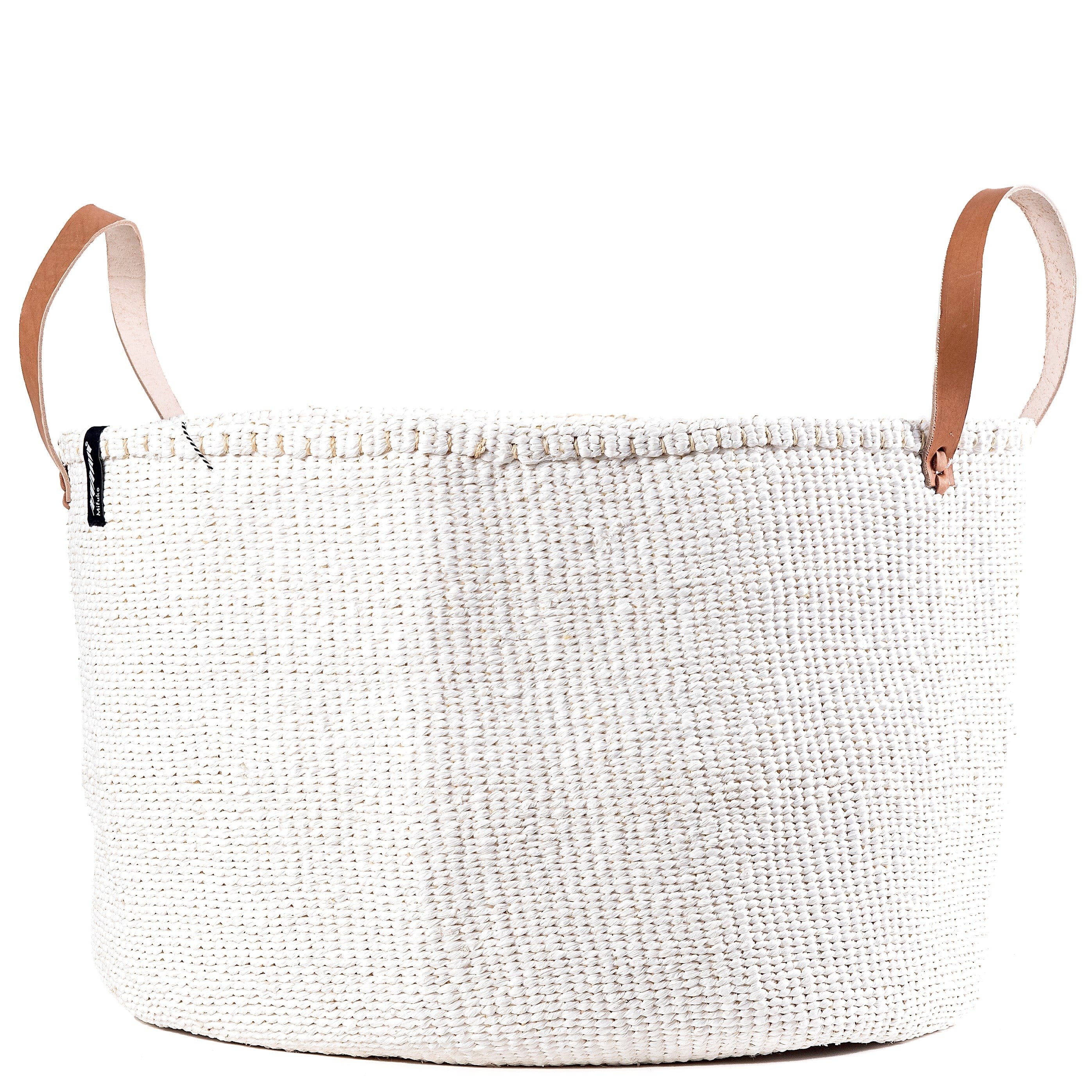 Mifuko Partly recycled plastic and sisal Large basket with handle XXL Kiondo floor basket | White with handles XXL