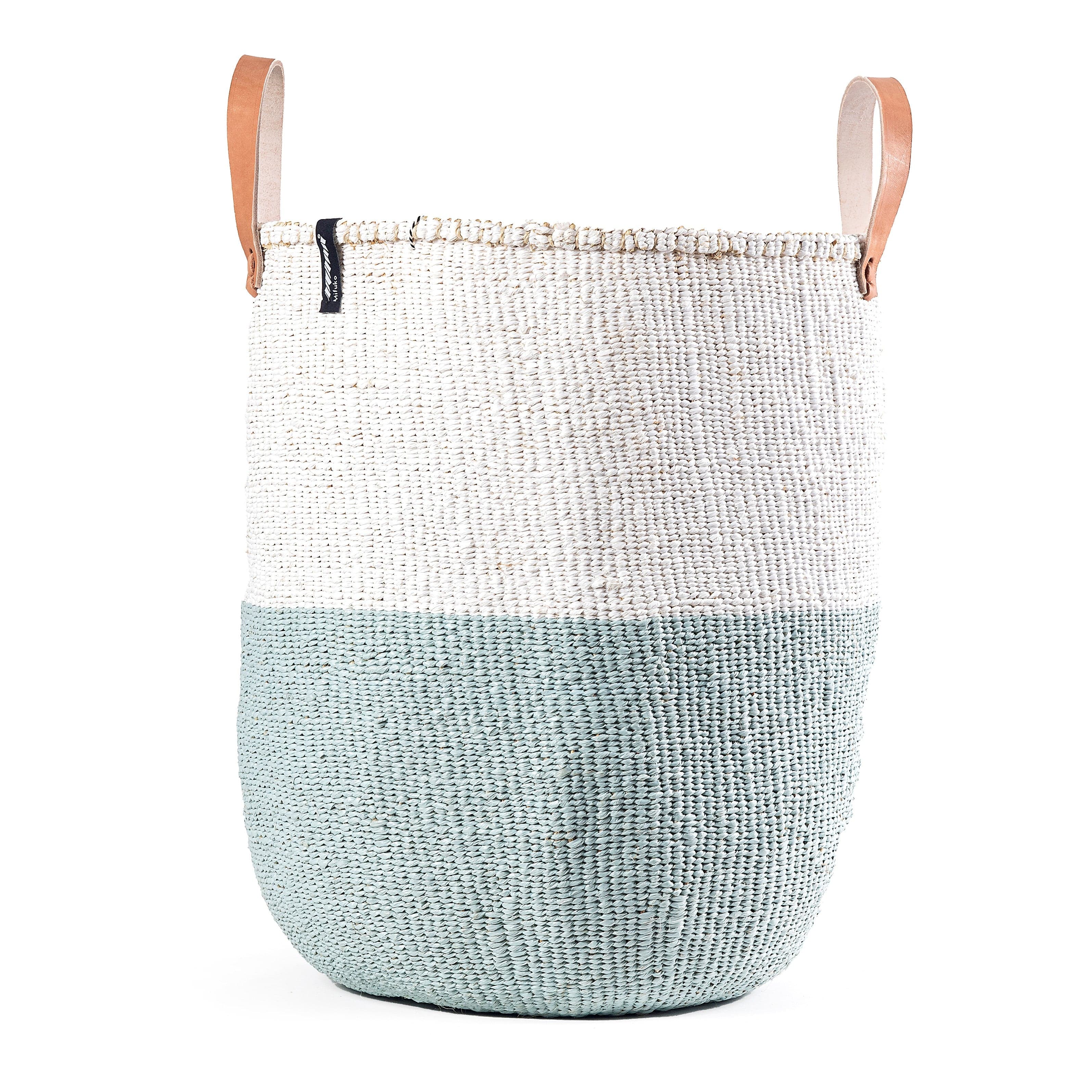 Mifuko Partly recycled plastic and sisal Market basket L Kiondo market basket | White and light blue duo L