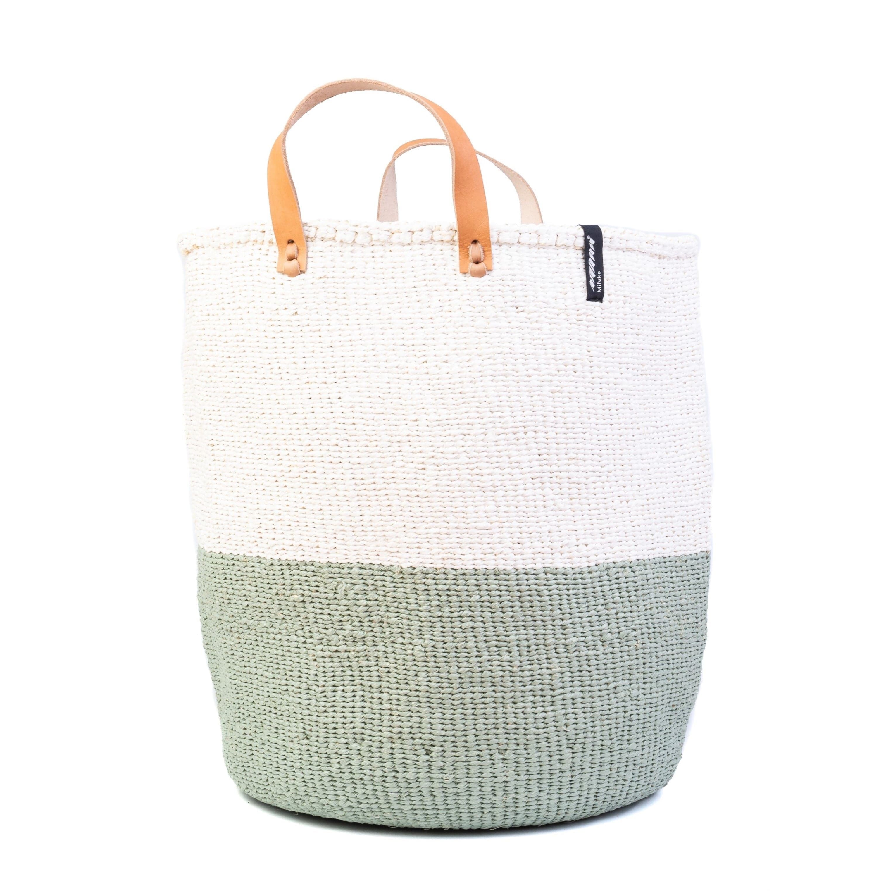 Mifuko Partly recycled plastic and sisal Market basket L Kiondo market basket | White and light green duo L
