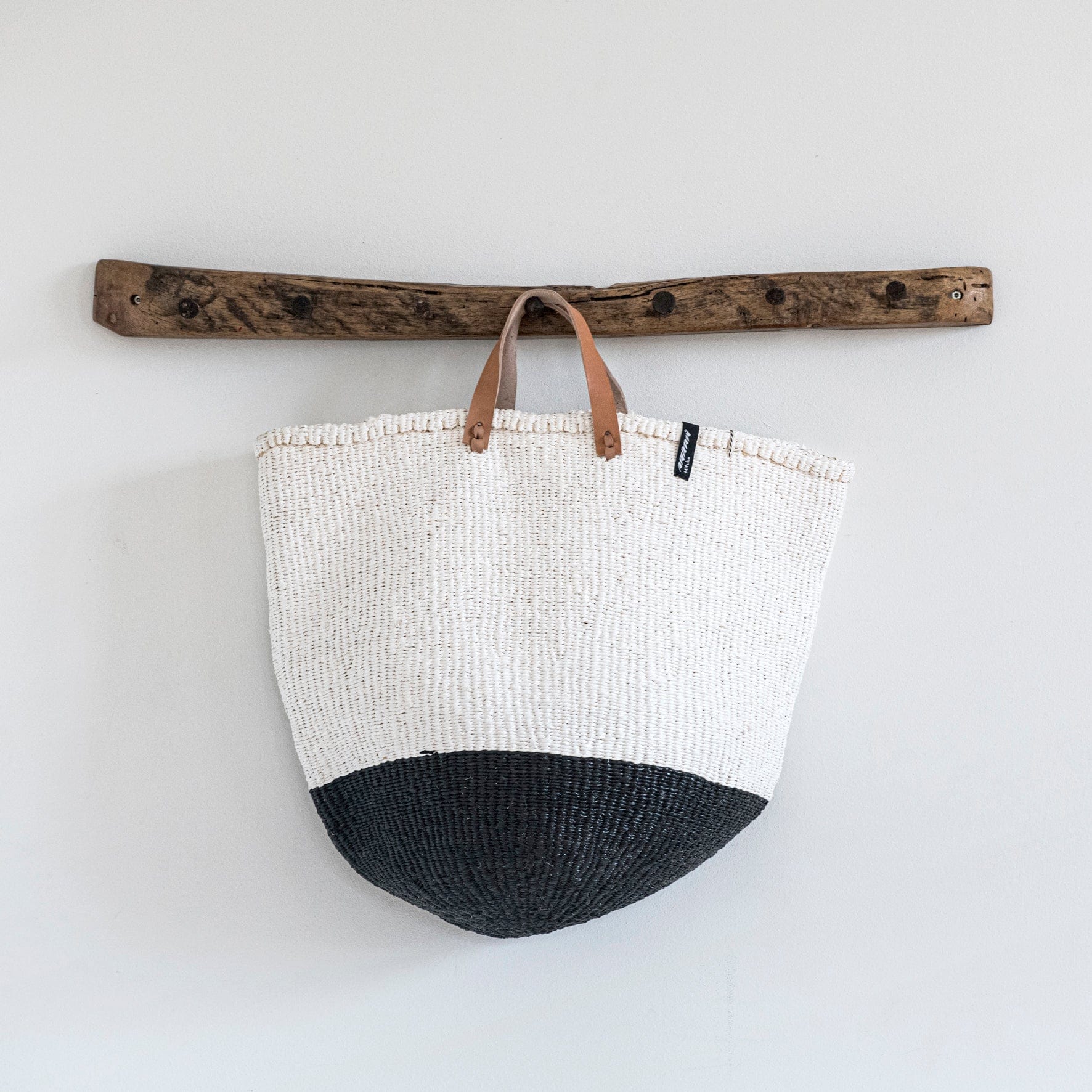 Mifuko Partly recycled plastic and sisal Market basket L Kiondo market basket | Black and white duo L
