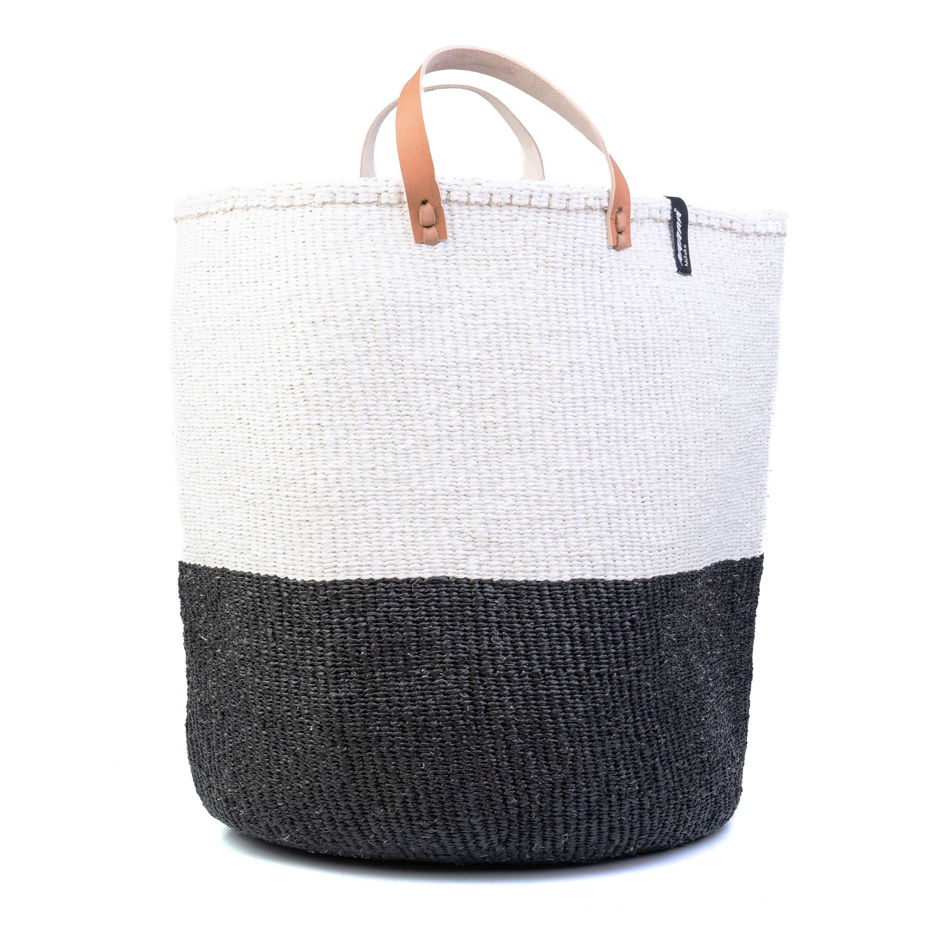 Mifuko Partly recycled plastic and sisal Market basket L Kiondo market basket | Black and white duo L