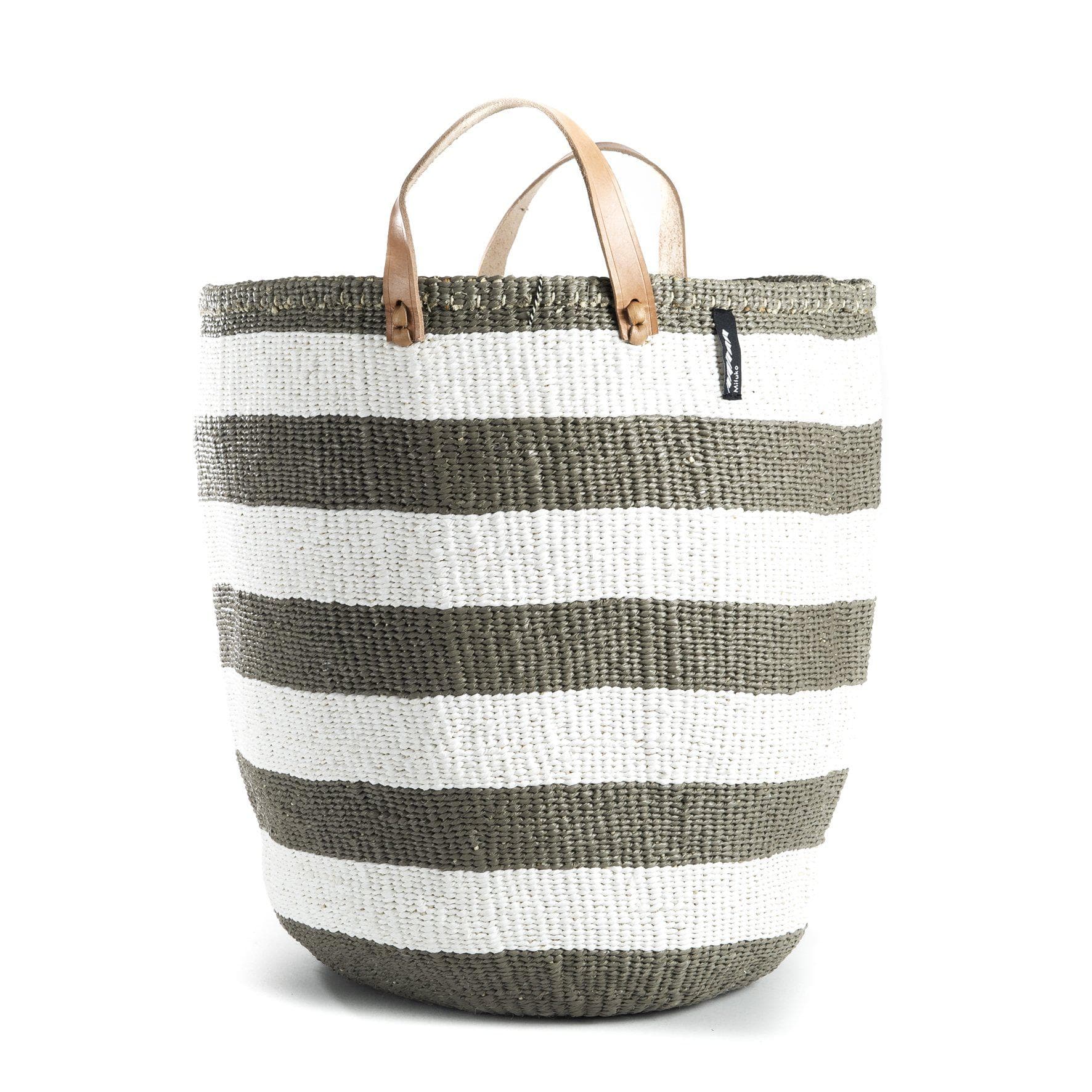 Mifuko Partly recycled plastic and sisal Market basket L Kiondo market basket | Warm grey stripes L