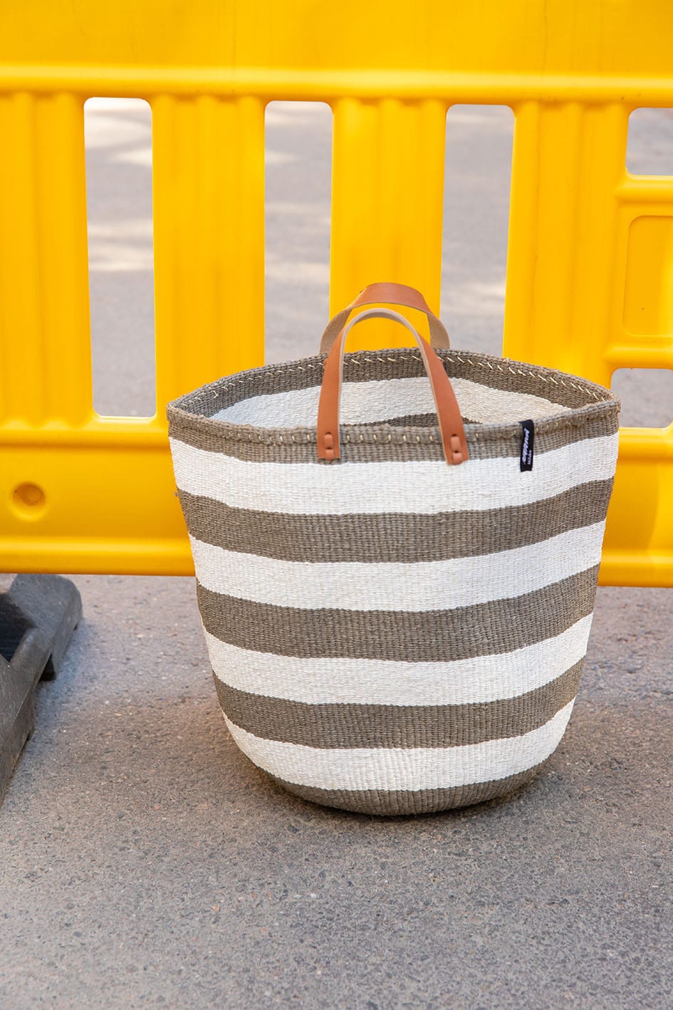 Mifuko Partly recycled plastic and sisal Market basket L Kiondo market basket | Warm grey stripes L