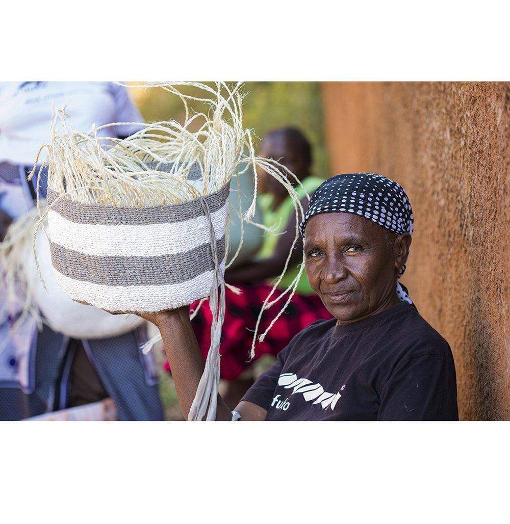 Mifuko Partly recycled plastic and sisal Market basket L Kiondo market basket | Warm grey stripes L