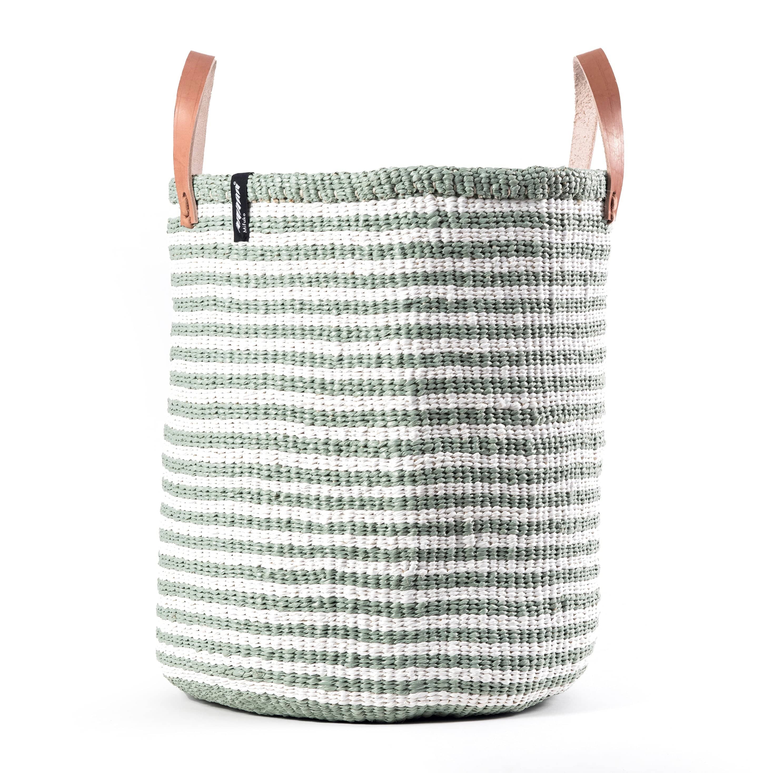 Mifuko Partly recycled plastic and sisal Market basket L Kiondo market basket | Thin light green stripes L