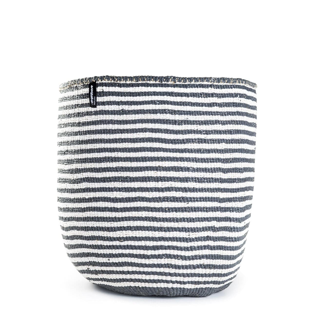 Mifuko Partly recycled plastic and sisal Medium size basket L Kiondo basket | Thin grey stripes L