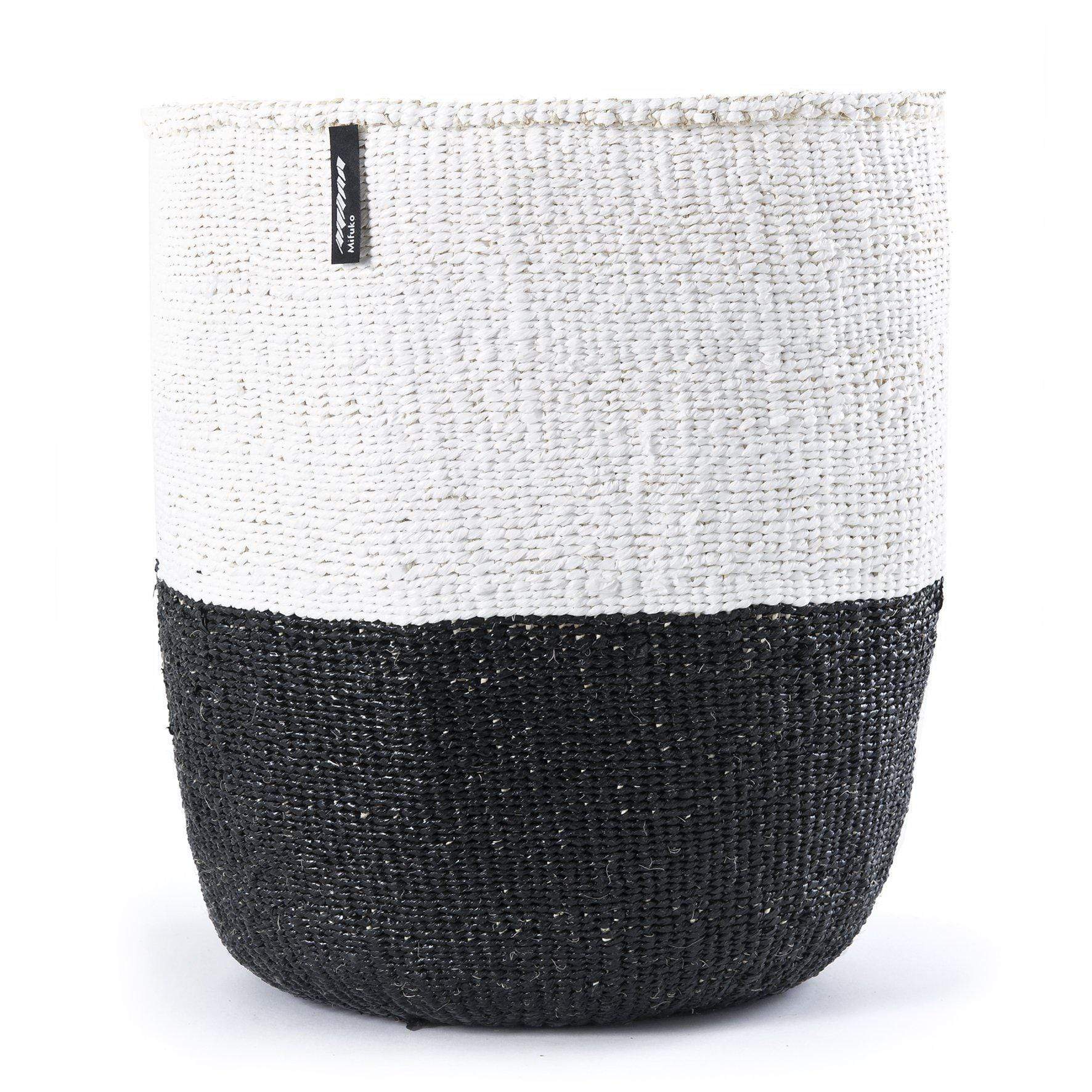 Mifuko Partly recycled plastic and sisal Medium size basket L Kiondo basket | White and black duo L
