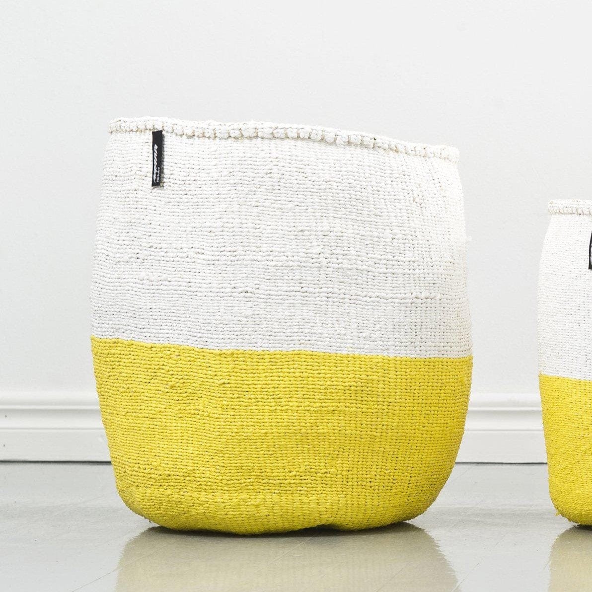Mifuko Partly recycled plastic and sisal Medium size basket L Kiondo basket | White and yellow duo L