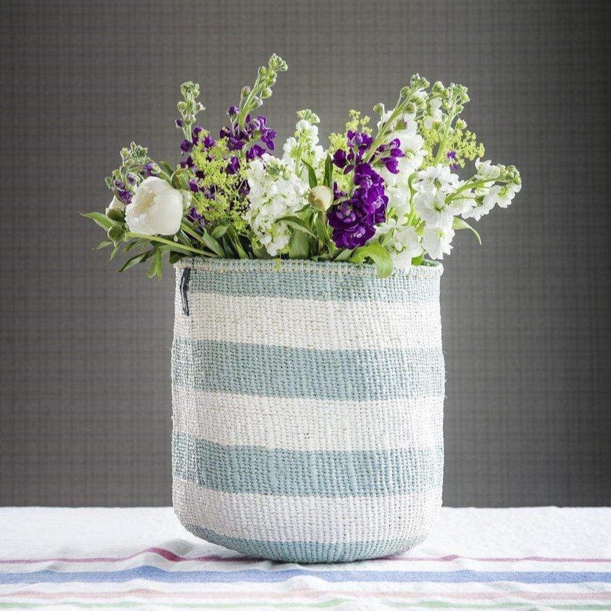 Mifuko Partly recycled plastic and sisal Medium size basket M Kiondo basket | Light blue stripes M