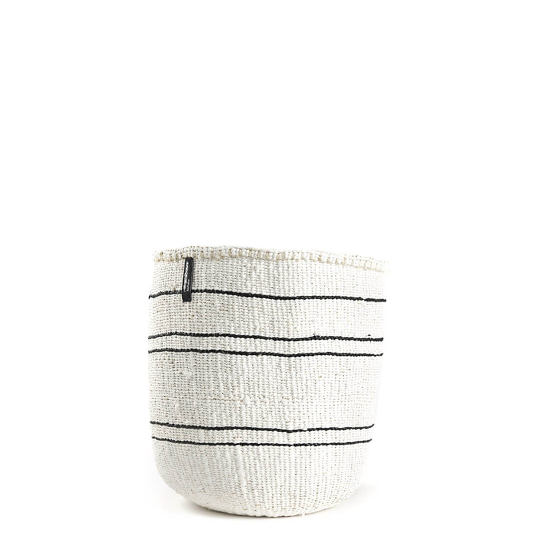 Mifuko Partly recycled plastic and sisal Medium size basket M Kiondo basket | 5 black stripes M