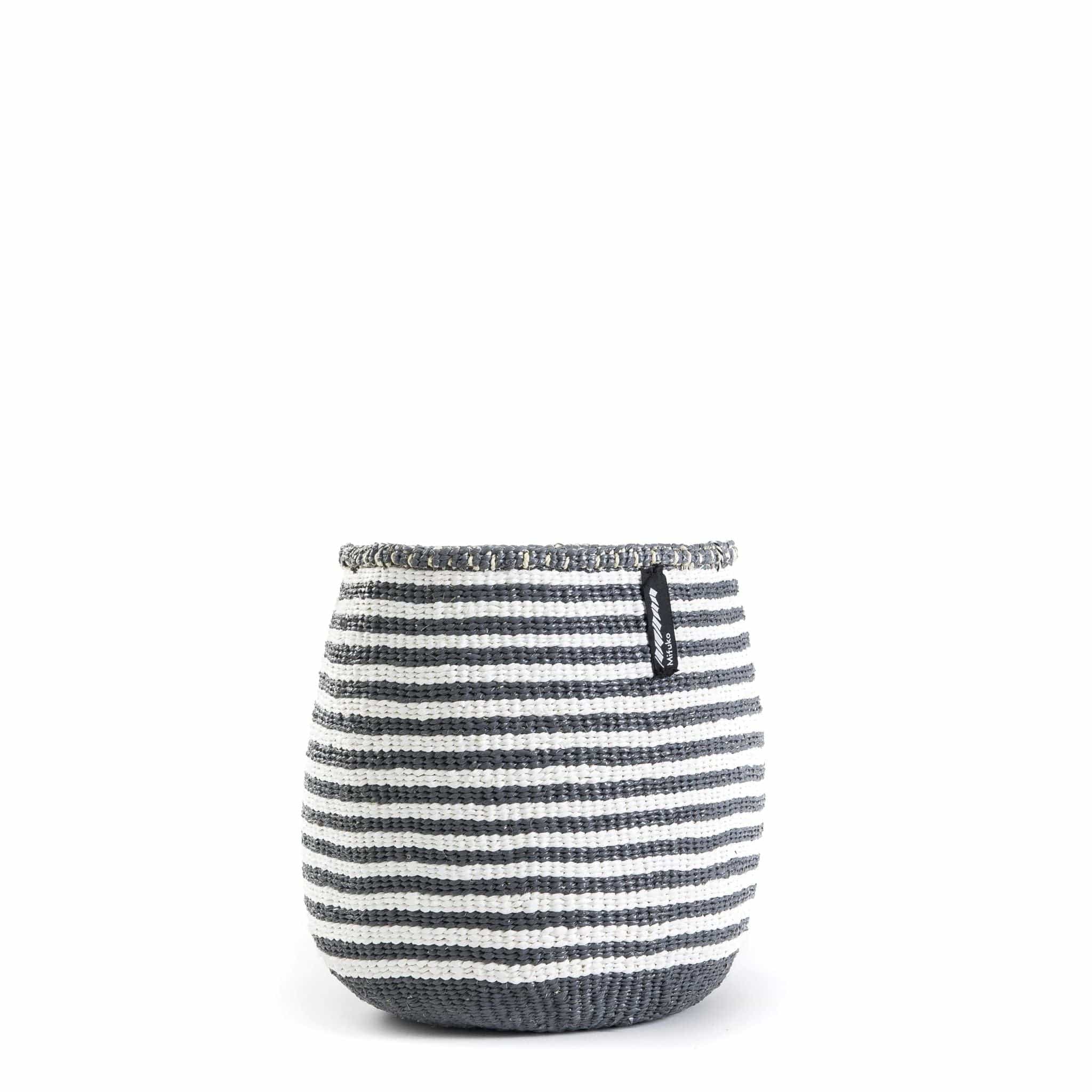 Mifuko Partly recycled plastic and sisal Medium size basket M Kiondo basket | Thin grey stripes M