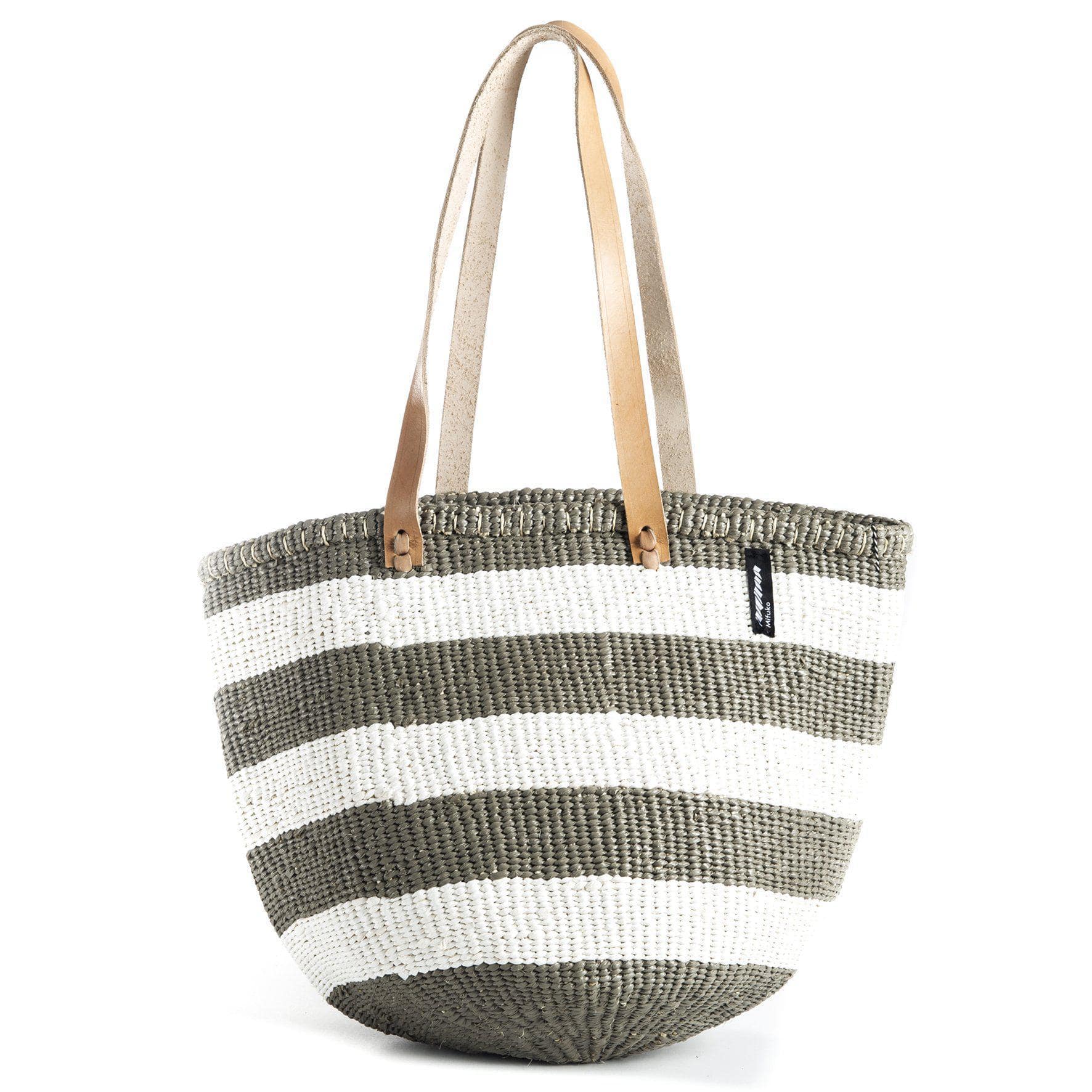 Mifuko Partly recycled plastic and sisal Shopper basket M Kiondo shopper basket | Warm grey stripes M