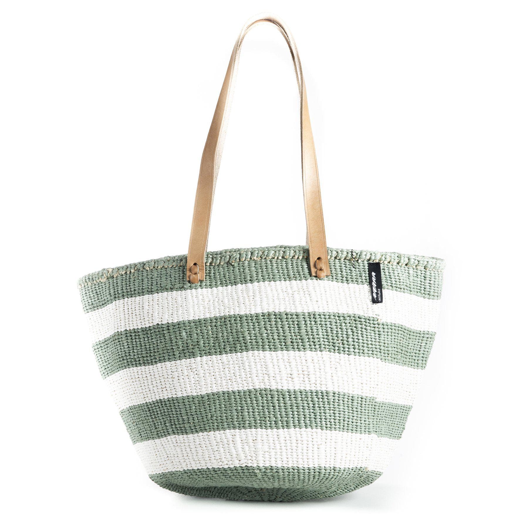 Mifuko Partly recycled plastic and sisal Shopper basket M Kiondo shopper basket | Light green stripes M