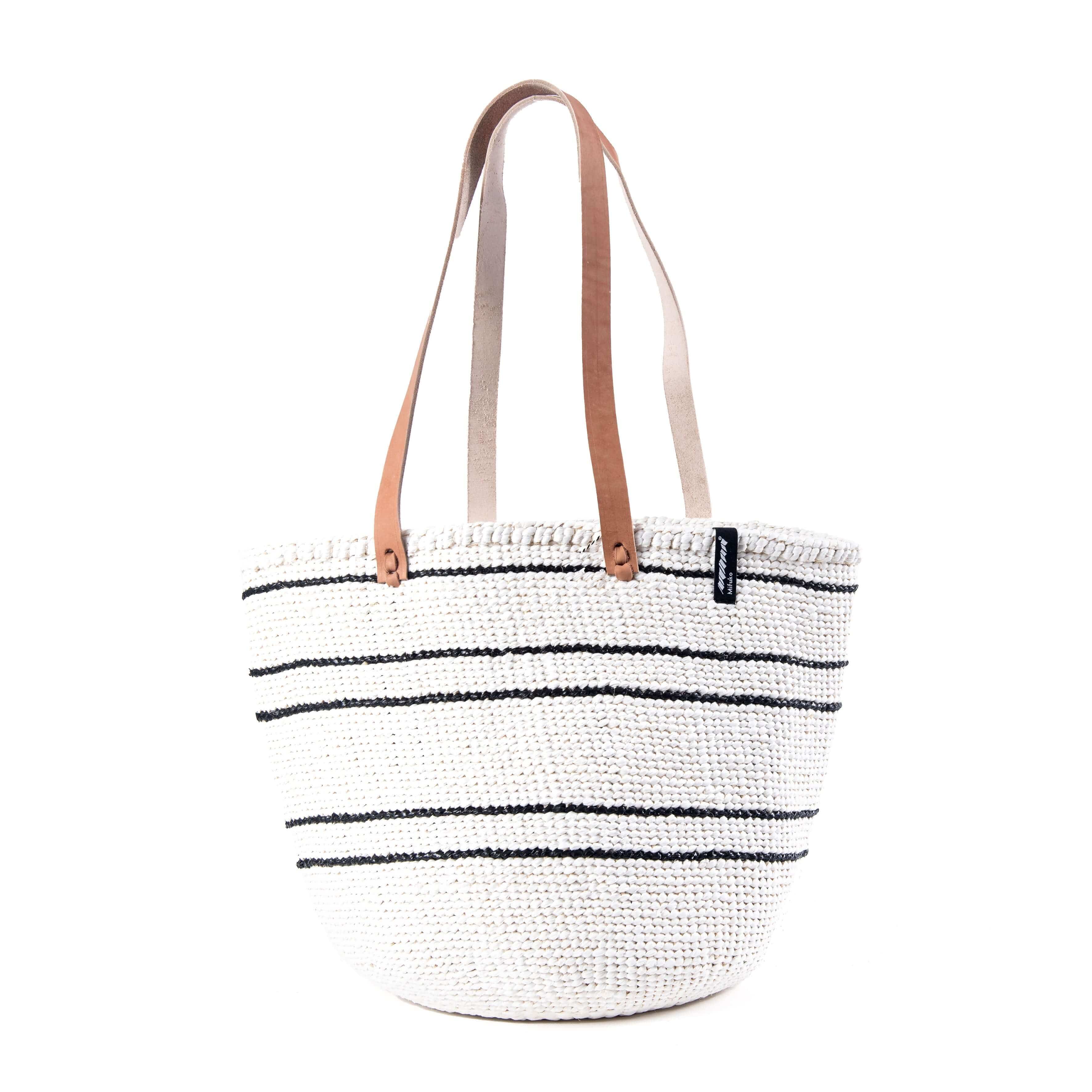 Mifuko Partly recycled plastic and sisal Shopper basket M Kiondo shopper basket | 5 black stripes M