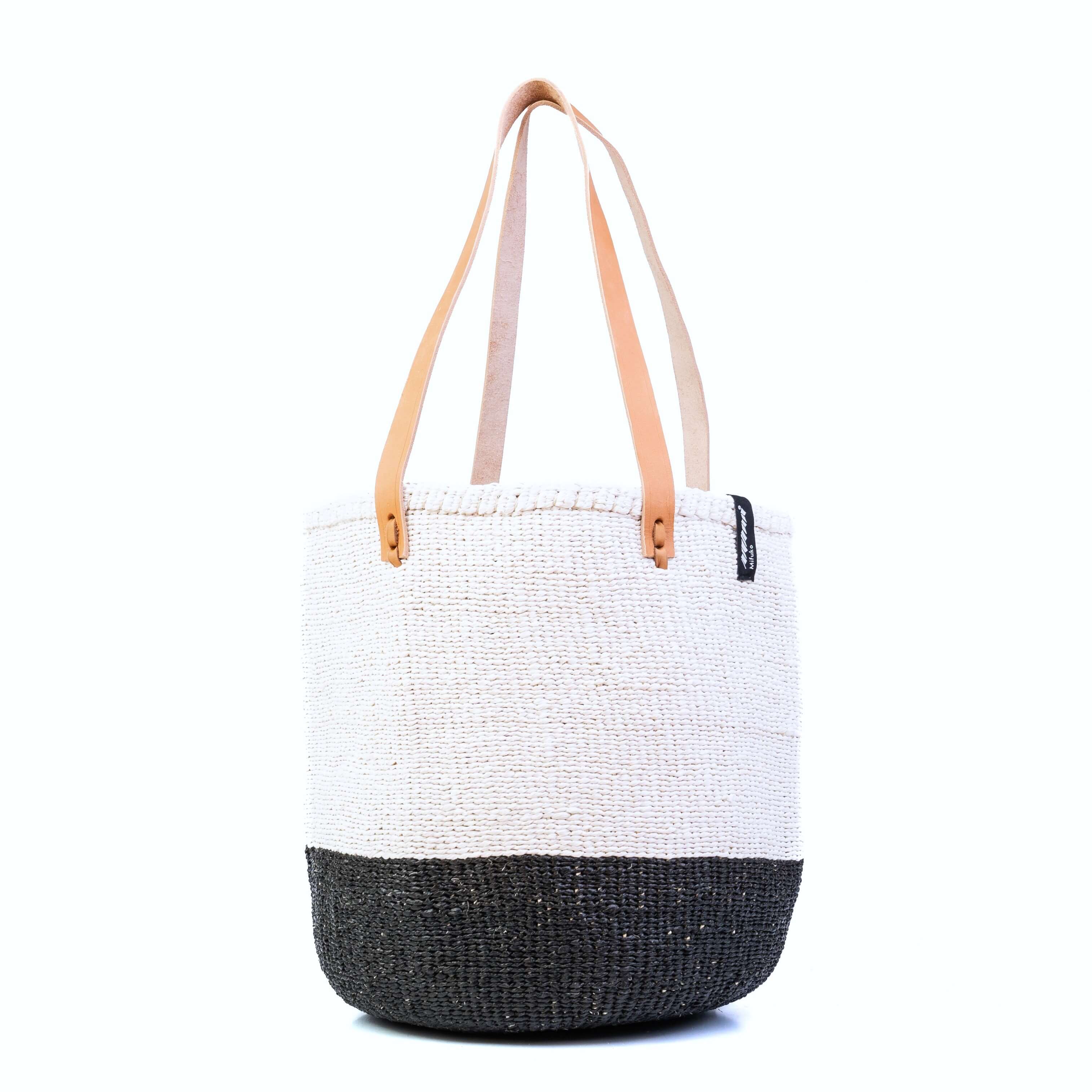 Mifuko Partly recycled plastic and sisal Shopper basket M Kiondo shopper basket | Black and white duo M