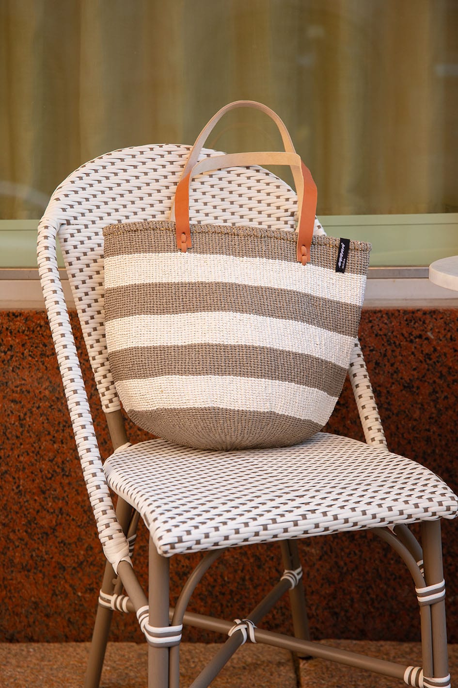 Mifuko Partly recycled plastic and sisal Shopper basket M Kiondo shopper basket | Warm grey stripes M