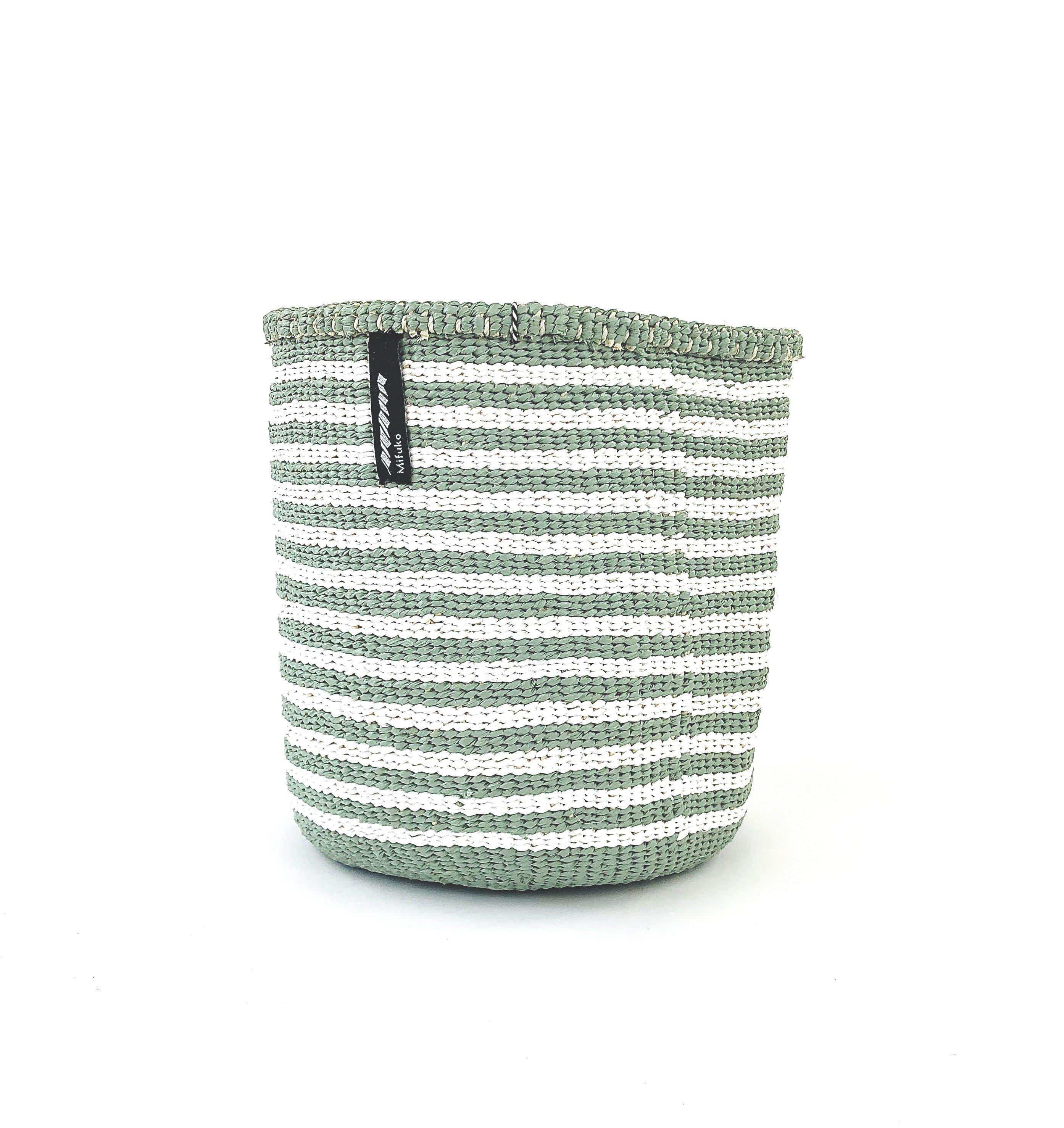 Mifuko Partly recycled plastic and sisal Small basket S Kiondo basket | Thin light green stripes S