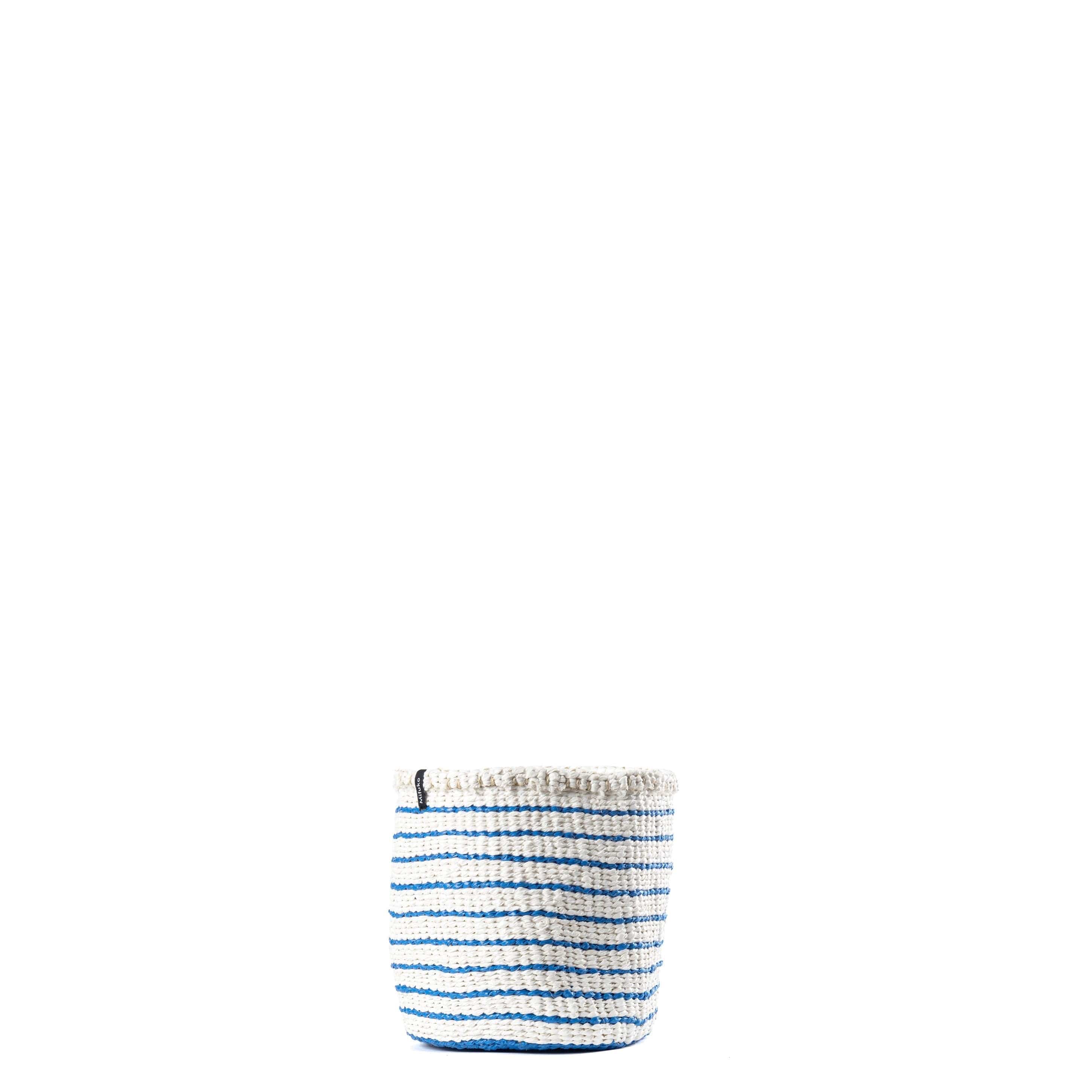 Mifuko Partly recycled plastic and sisal Small basket XS Kiondo basket | Blue multistripe XS