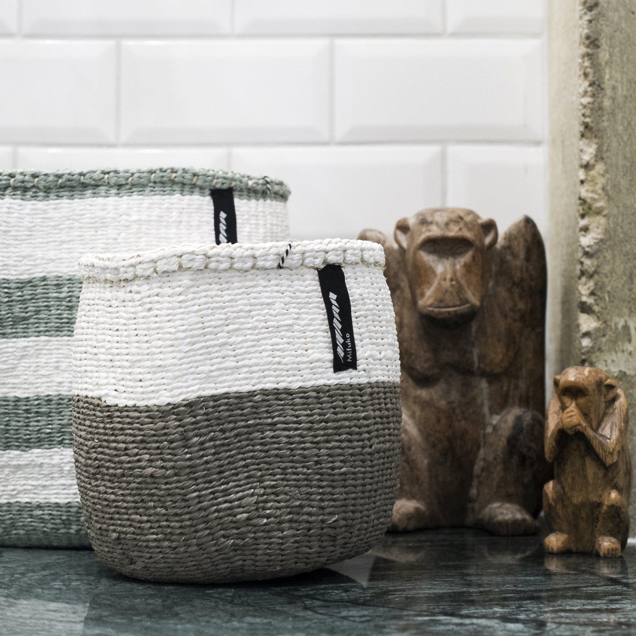 Mifuko Partly recycled plastic and sisal Small basket XS Kiondo basket | White and warm grey duo XS
