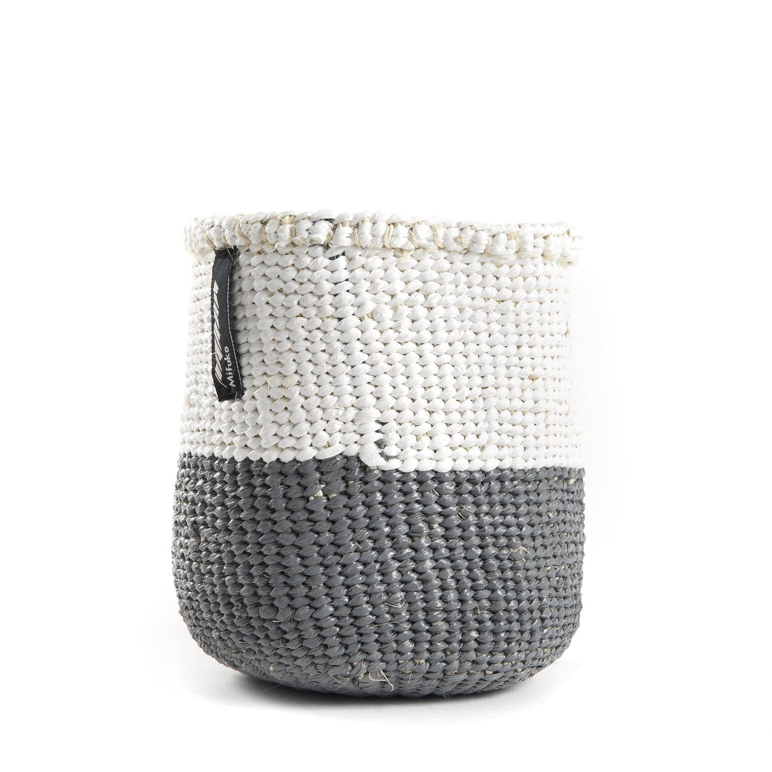 Mifuko Partly recycled plastic and sisal Small basket XS Kiondo basket | White and grey duo XS