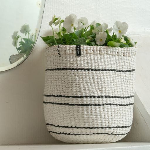 Mifuko Partly recycled plastic and sisal Small basket XS Kiondo basket | 5 black stripes XS