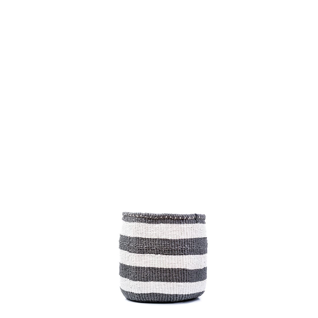 Mifuko Partly recycled plastic and sisal Small basket XS Kiondo basket | Grey stripes XS