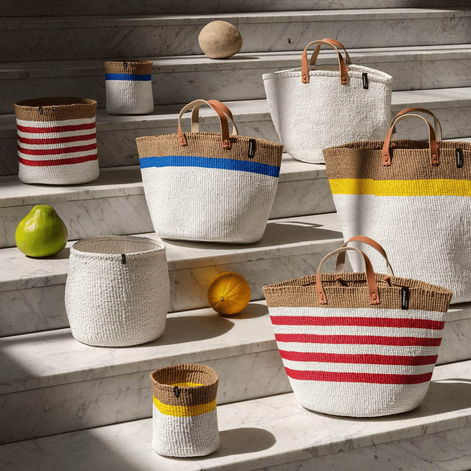 Mifuko Partly recycled plastic and sisal Small basket S Kiondo basket | White S