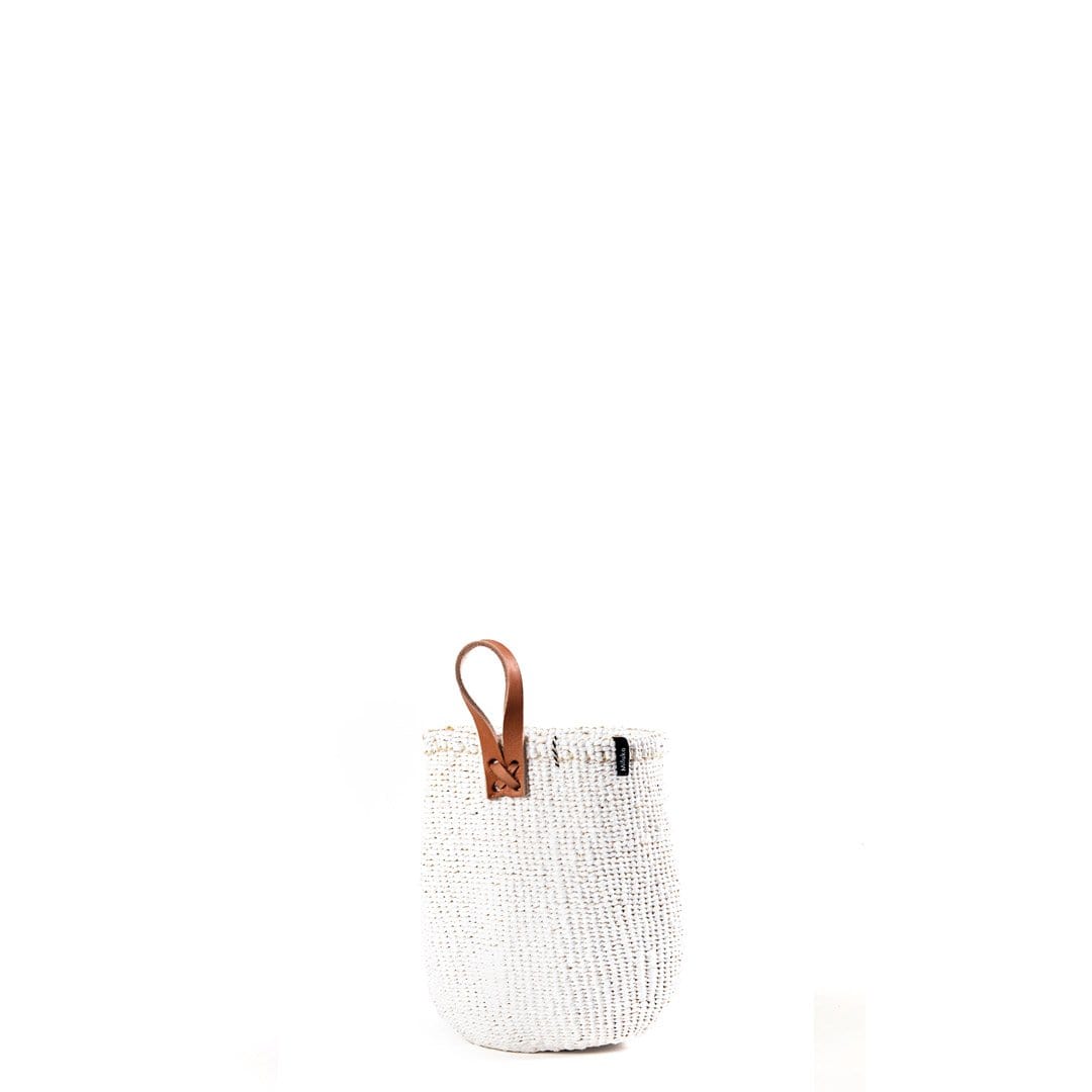 Mifuko Partly recycled plastic and sisal Small basket with short handle XS Kiondo basket | White with loop XS