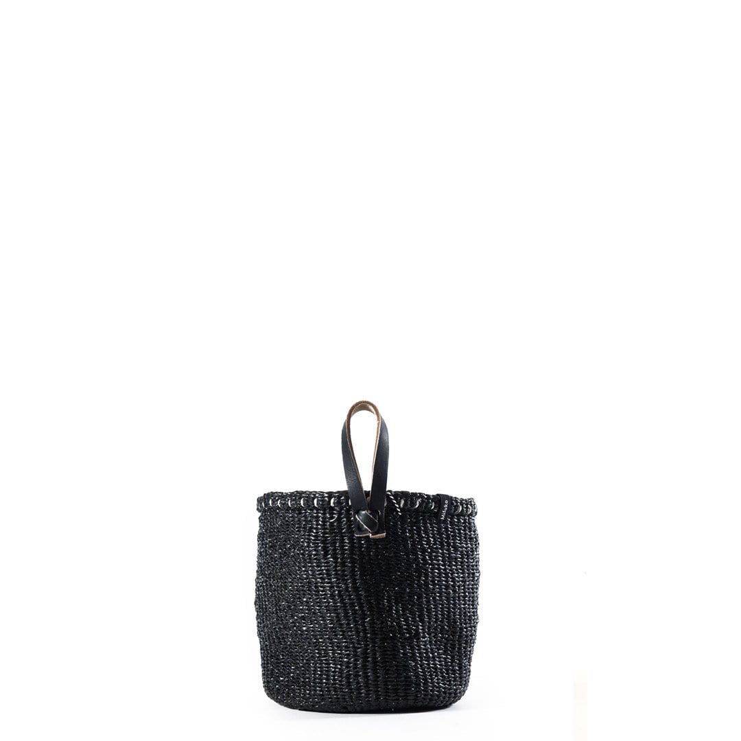 Mifuko Partly recycled plastic and sisal Small basket with short handle XS Kiondo basket | Black with loop XS
