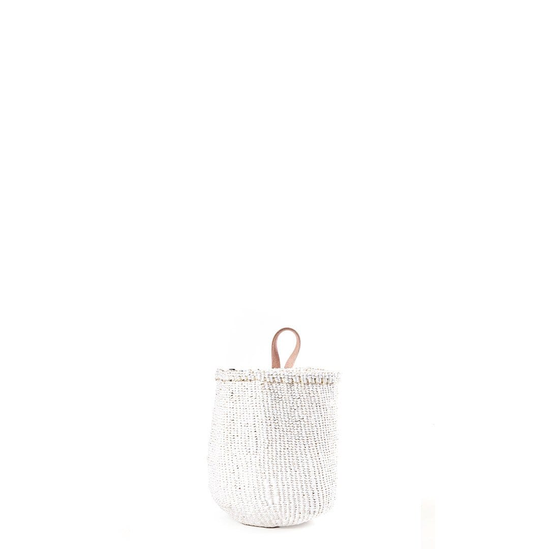 Mifuko Partly recycled plastic and sisal Small basket with short handle XS Kiondo basket | White with loop XS