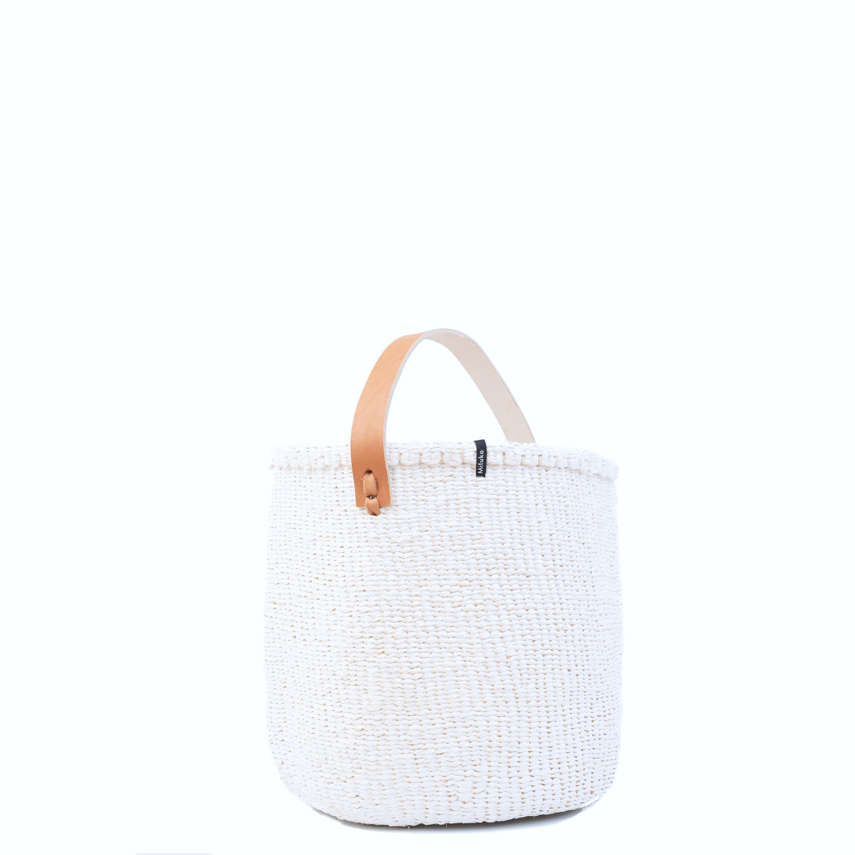 Mifuko Partly recycled plastic and sisal Small basket with short handle S Kiondo basket | White with handle S