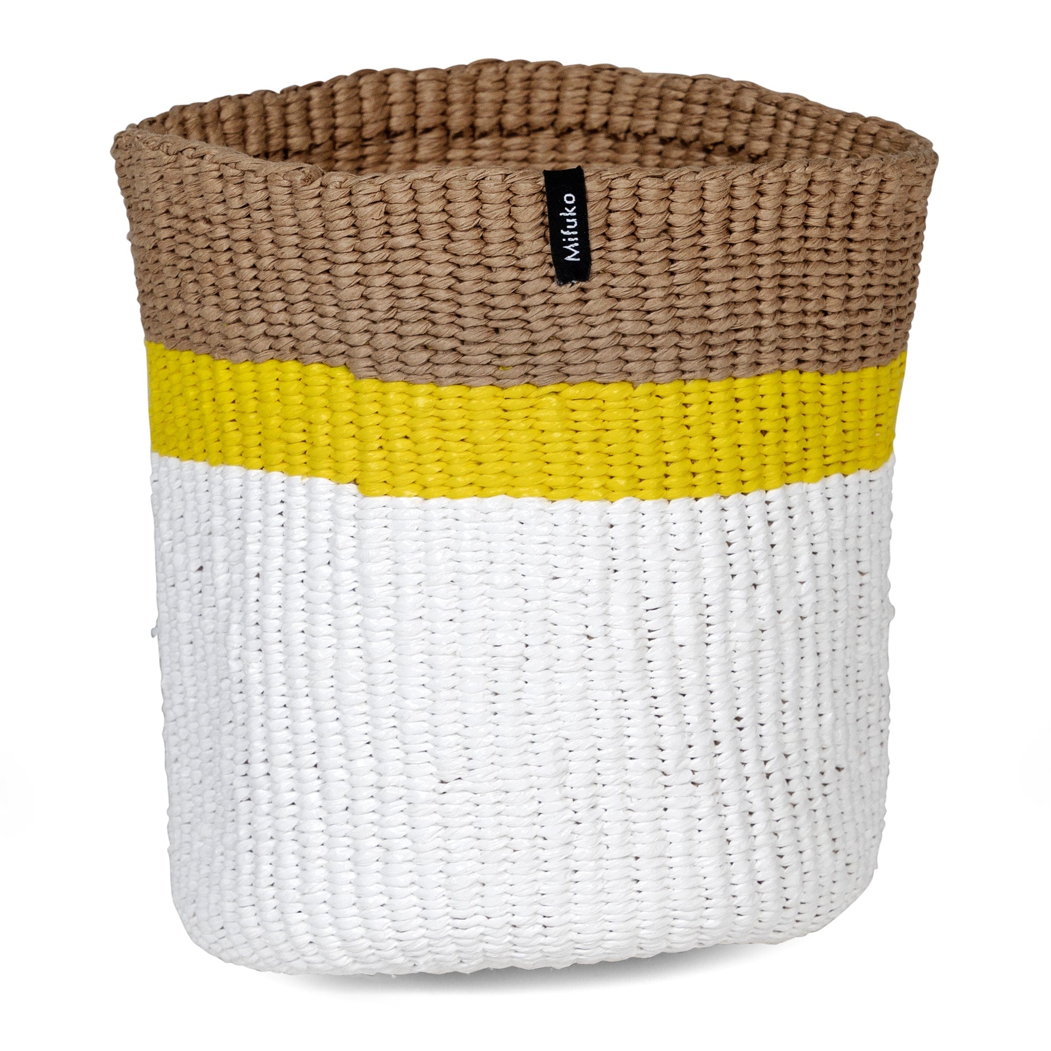 Mifuko Plastic and paper Small basket Kiondo basket | Top stripe yellow XS