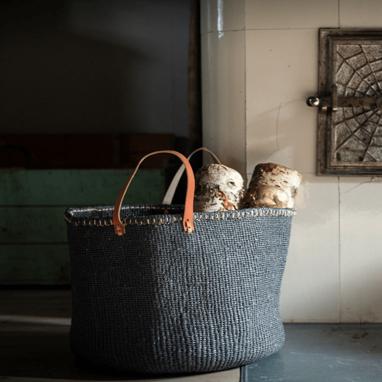 Mifuko Plastic and sisal Large basket with handle XXL Kiondo floor basket | Grey with handles XXL