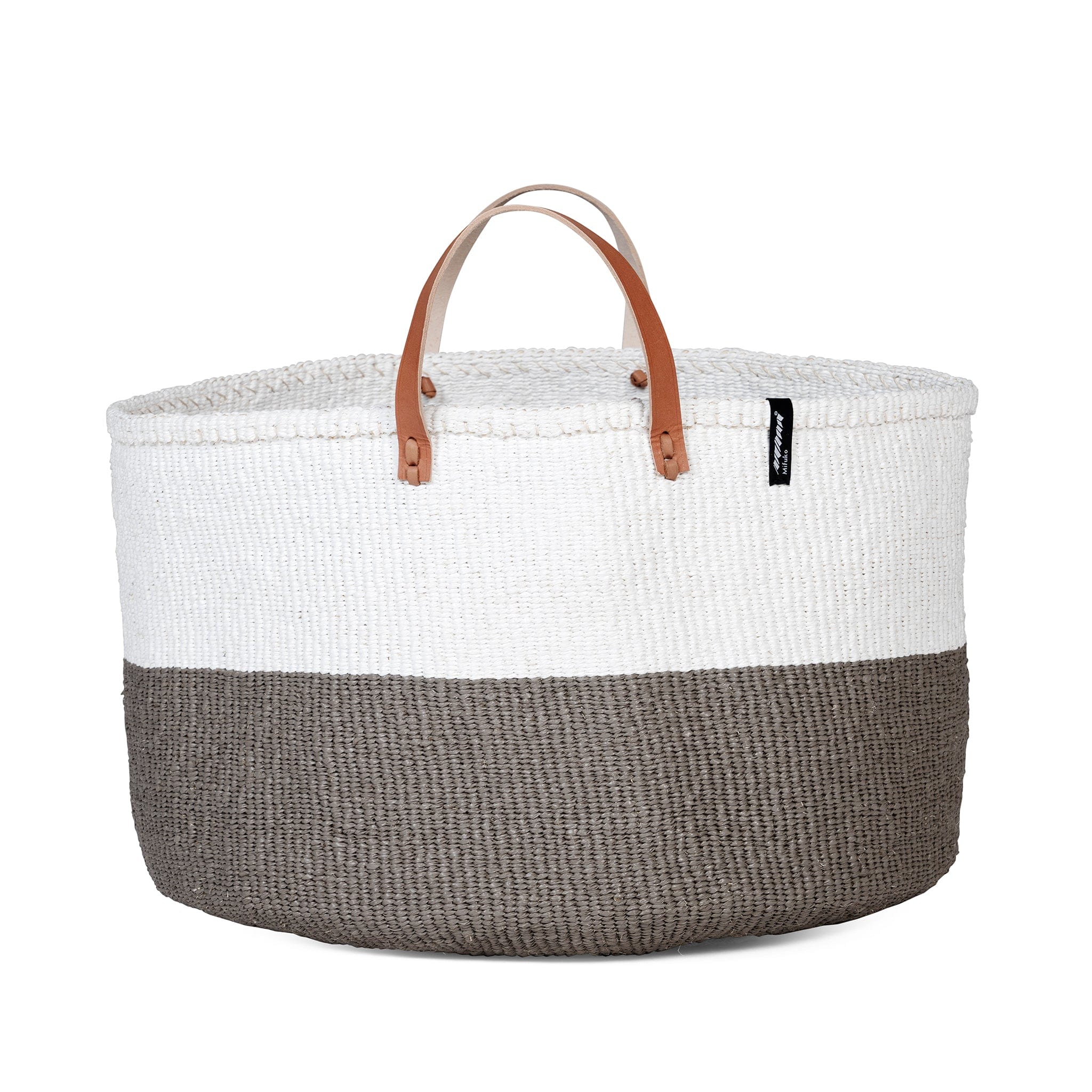 Mifuko Plastic and sisal Large basket with handle Kiondo floor basket |  Warm grey Duo with handles XXL