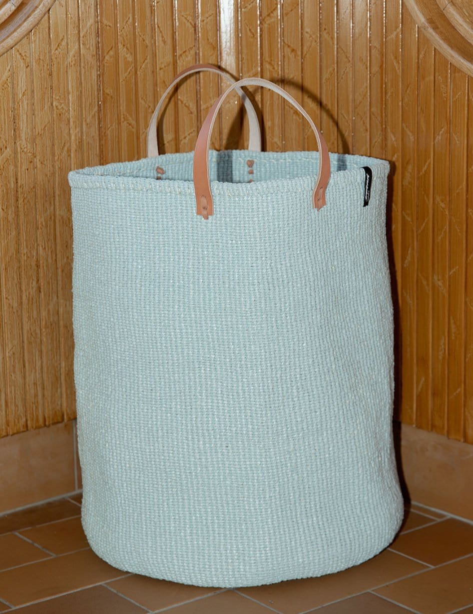 Mifuko Plastic and sisal Large basket with handle XL Kiondo floor basket | Light blue with handles XL