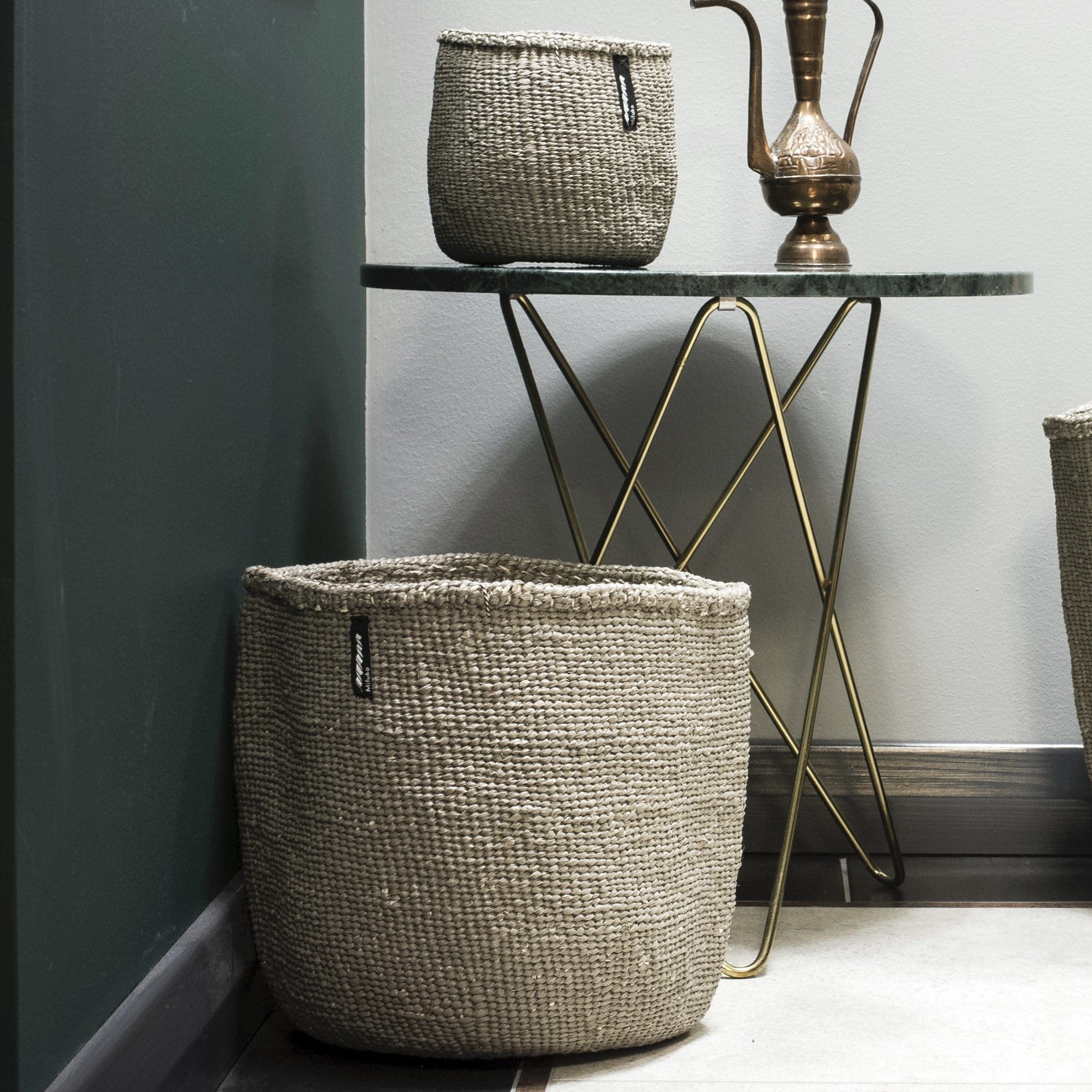 Mifuko Plastic and sisal Medium size basket L Kiondo basket | Warm grey L